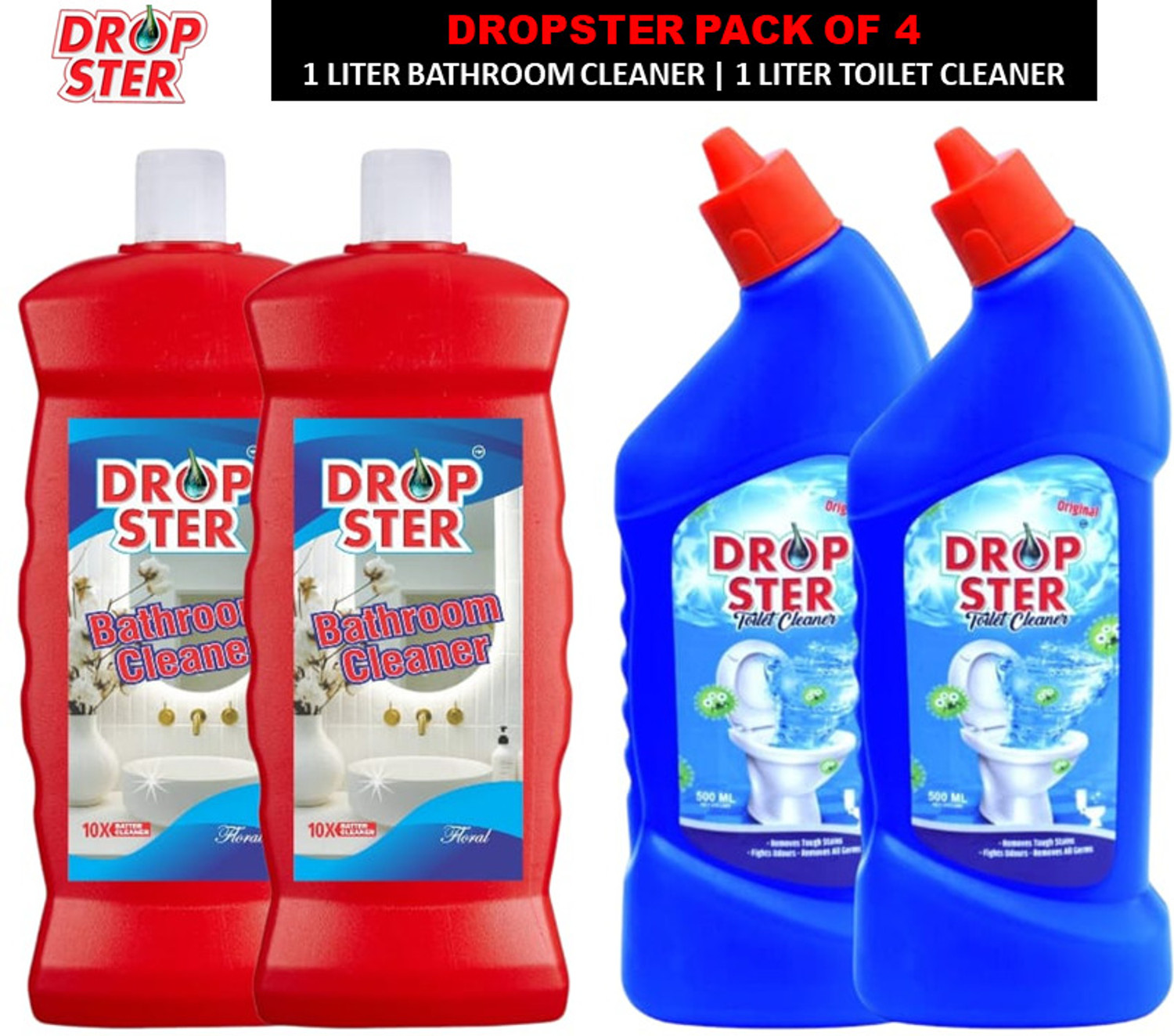 dropster Dropster Pack of 4 (1000ml Toilet Cleaner, 1000ml Bathroom Cleaner)...