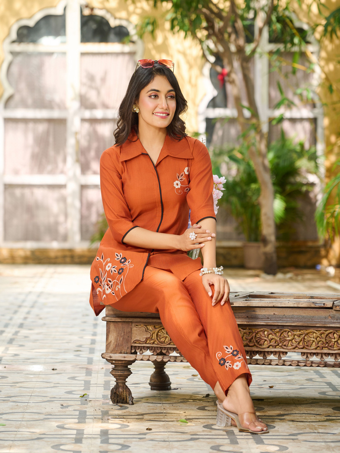 Image of Stylum Women Cotton Blend Ethnic Top Pant Set