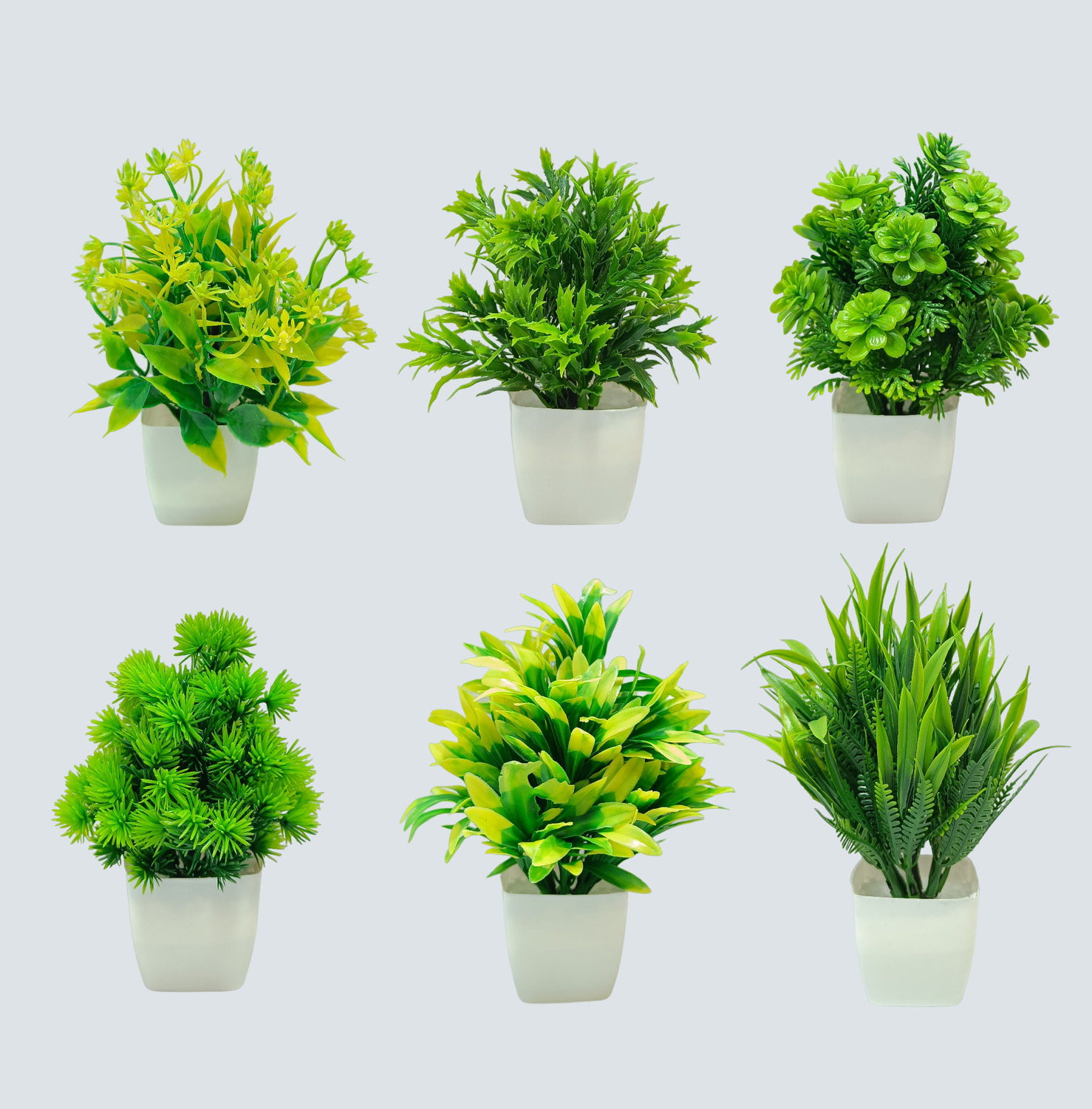Exotica Creations Exotica Light Green Filler Multi Flower With Small Square Pot Green Eucalyptus, Wild Flower Artificial Flower with Pot (10 cm, Pack of 1, Flower with Basket) - Image 1