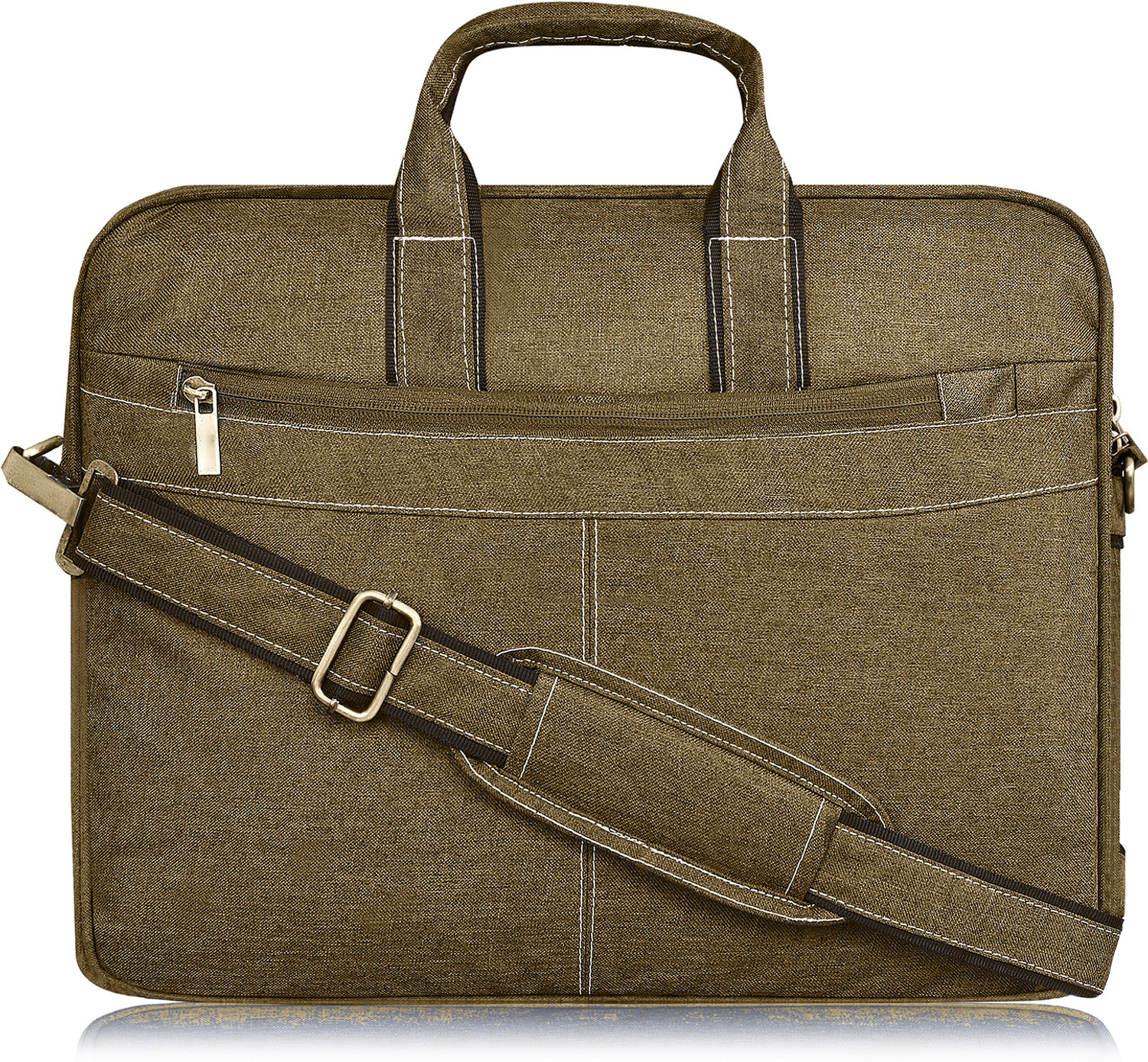 Image of Kedar Enterprise Khaki & Black Color Faux Leather 10L Office Laptop Bag For Men KD-BG52 Waterproof Messenger Bag (Mustard, 10 L)