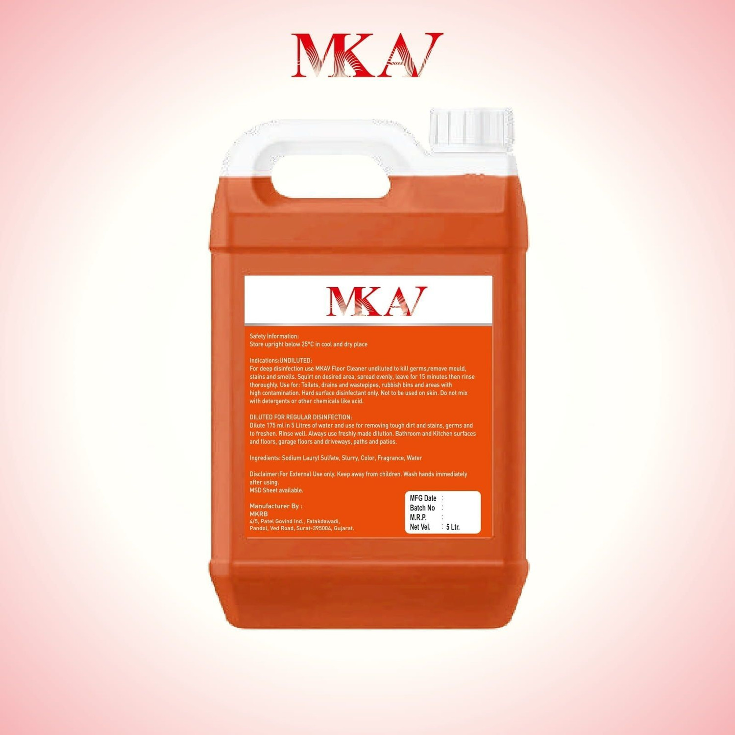 Image of MKAV Orange Floor & Bathroom Cleaner-Kills Germ, Safe on Tiles, Marble & Granite Orange (2 x 5000 ml)