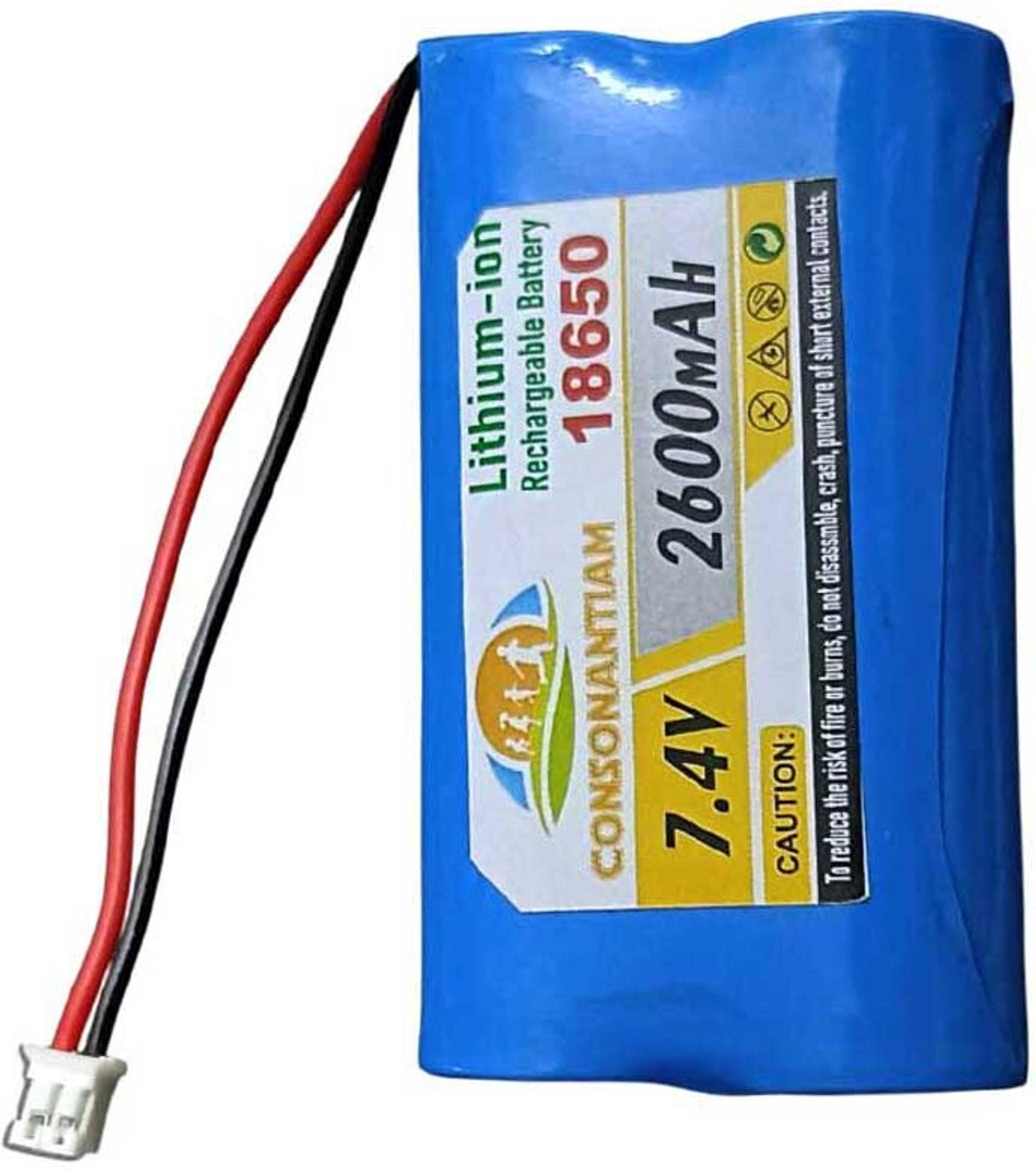 Image of Ekavir 2600mAh 3.7V Lithium Cell BMS Protected with SM 2P Plug Wire & Charging Cable Battery