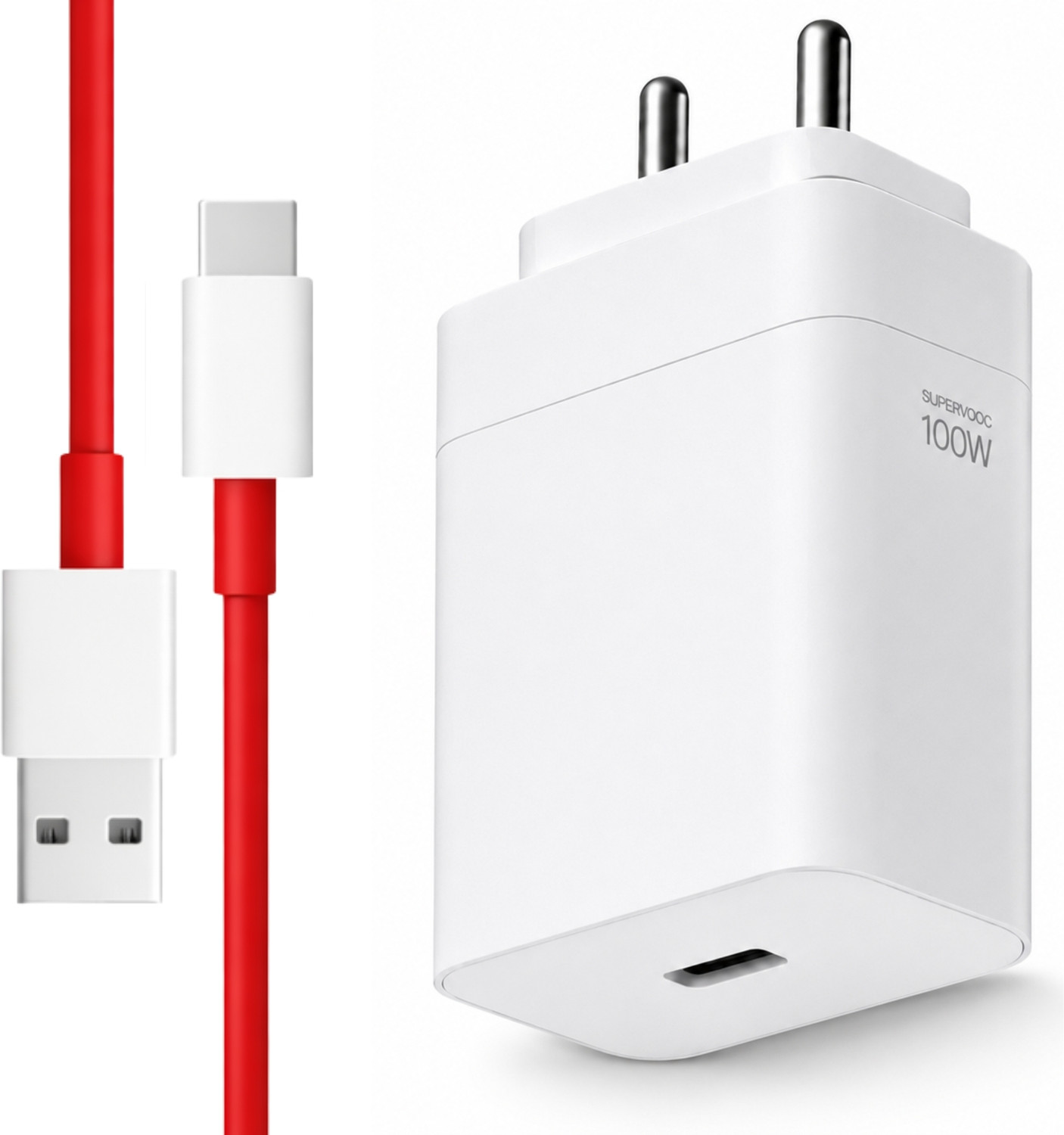 Image of OnePlus 100 W SuperVOOC 10 A Wall Charger for Mobile with Detachable Cable (White, Red)