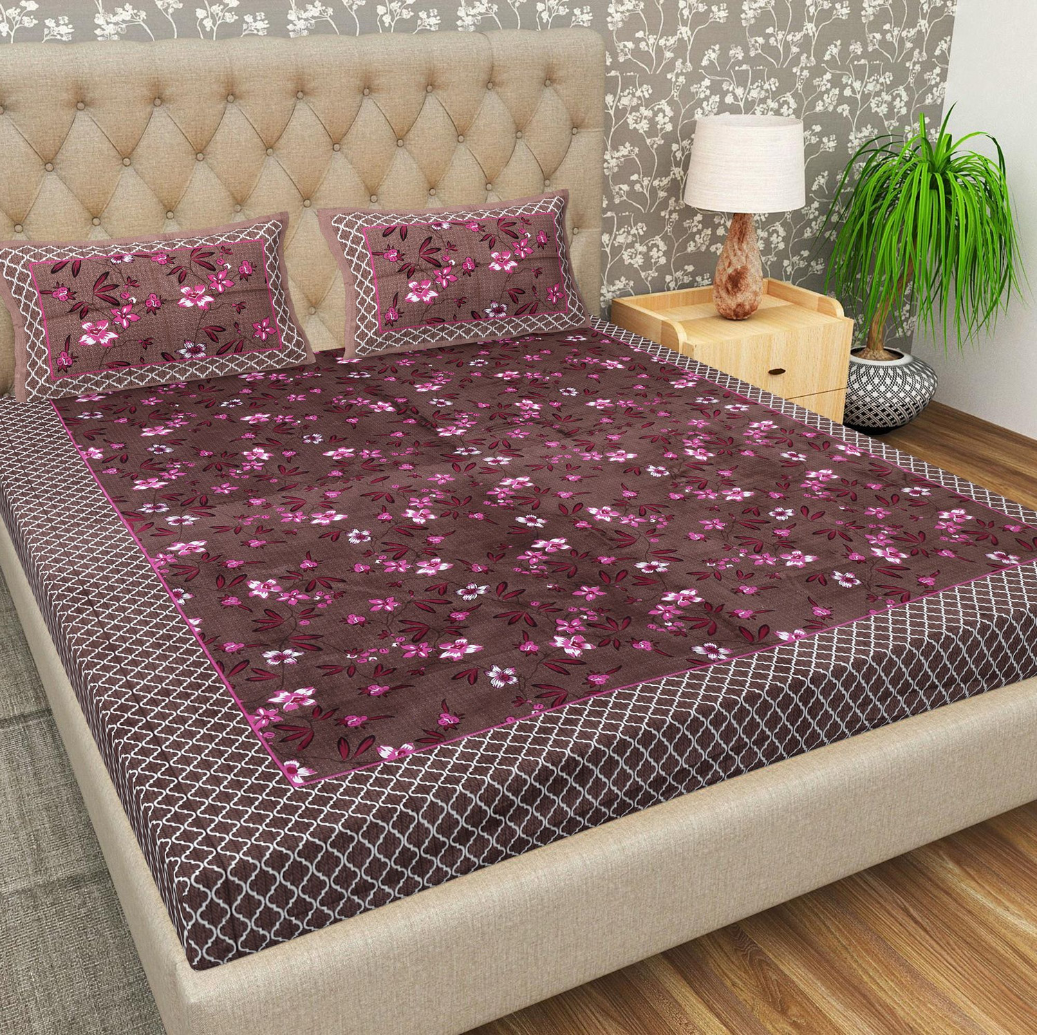 Image of ALAFICER Cotton Double Bedsheet (Pack of 1, MULTIt)