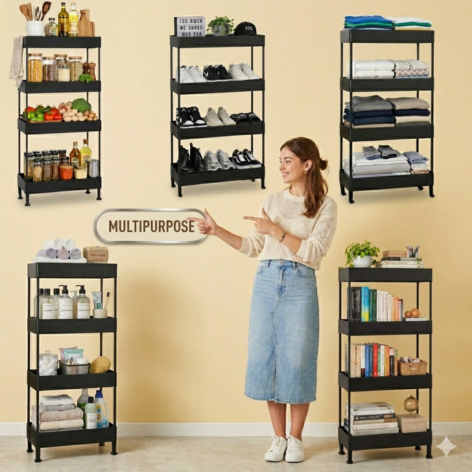 Image of RKE Storage Rack 4 Layers Plastic Collapsible Shoe Stand (Tray rack 4 row., 4 Shelves, DIY(Do-It-Yourself))