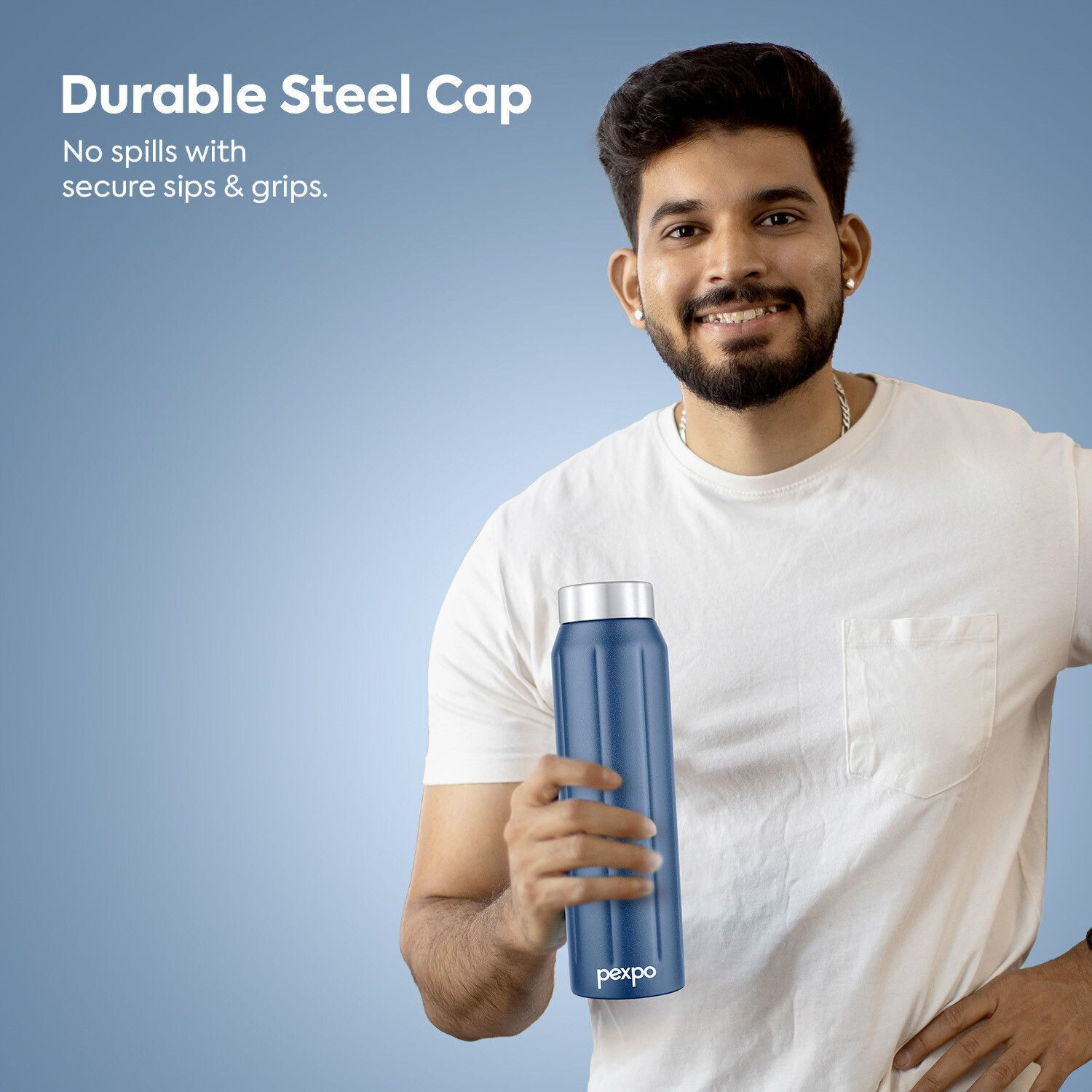 Image of pexpo UMBRO Stainless Steel Leakproof Fridge Water Bottle Home & Kitchen, Office 700 ml Steel Bottle (Pack of 2, Blue)