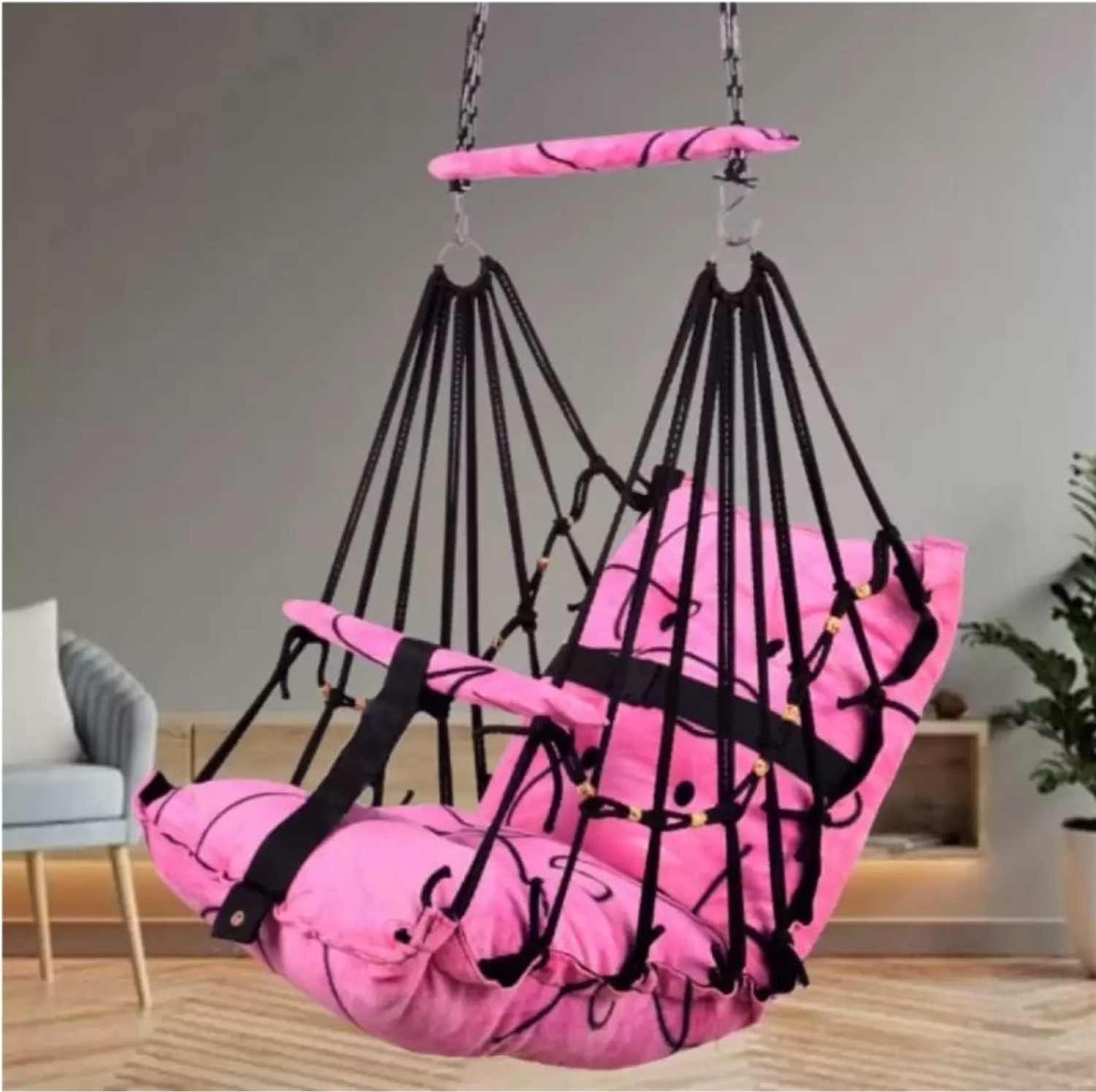 Image of UA URBAN ART Swing Jhula Chair, Hammock, Outdoor- 3 Seater Weight Capacity 300Kgs+ Iron Hammock (Multicolor, DIY(Do-It-Yourself))