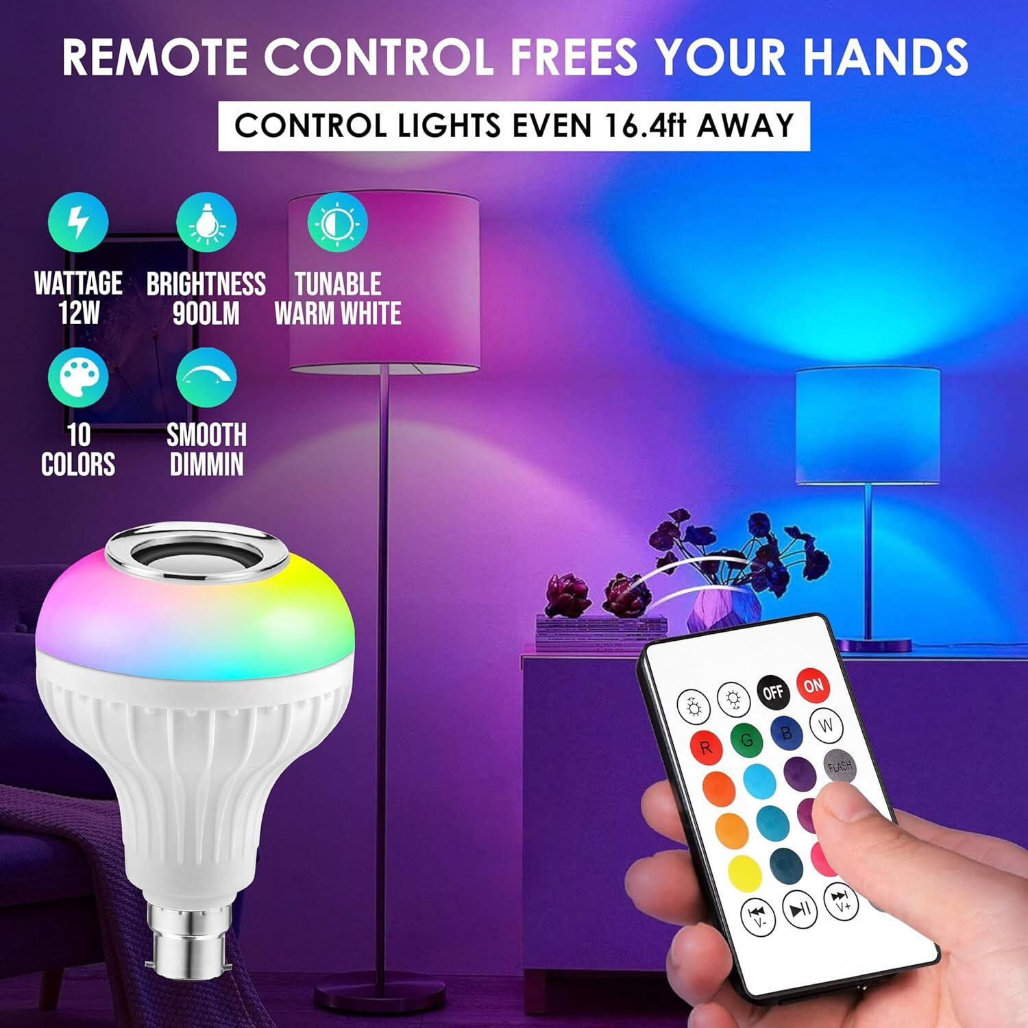 Image of laxmi gold RGB Color changing LED Smart Music Remote Control Bulb 5 W Bluetooth Party Speaker (White, Stereo Channel)