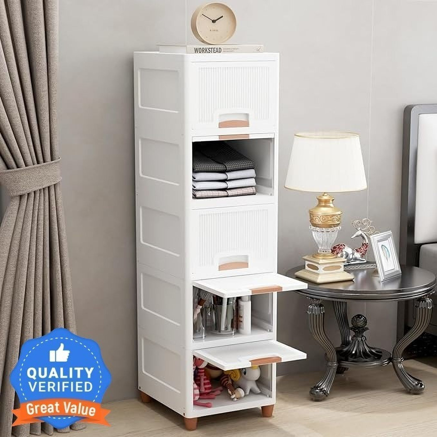 Image of TEX-RO Chest of Drawers : Versatile Drawer Storage Organizer & Organizers 3 layer Plastic Free Standing Chest of Drawers (Finish Color - White, Door Type- Folding, DIY(Do-It-Yourself))