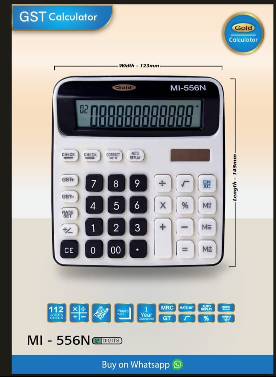 Villy Villy 12-Digit Dual Power Calculator | Check & Correct Function Basic...