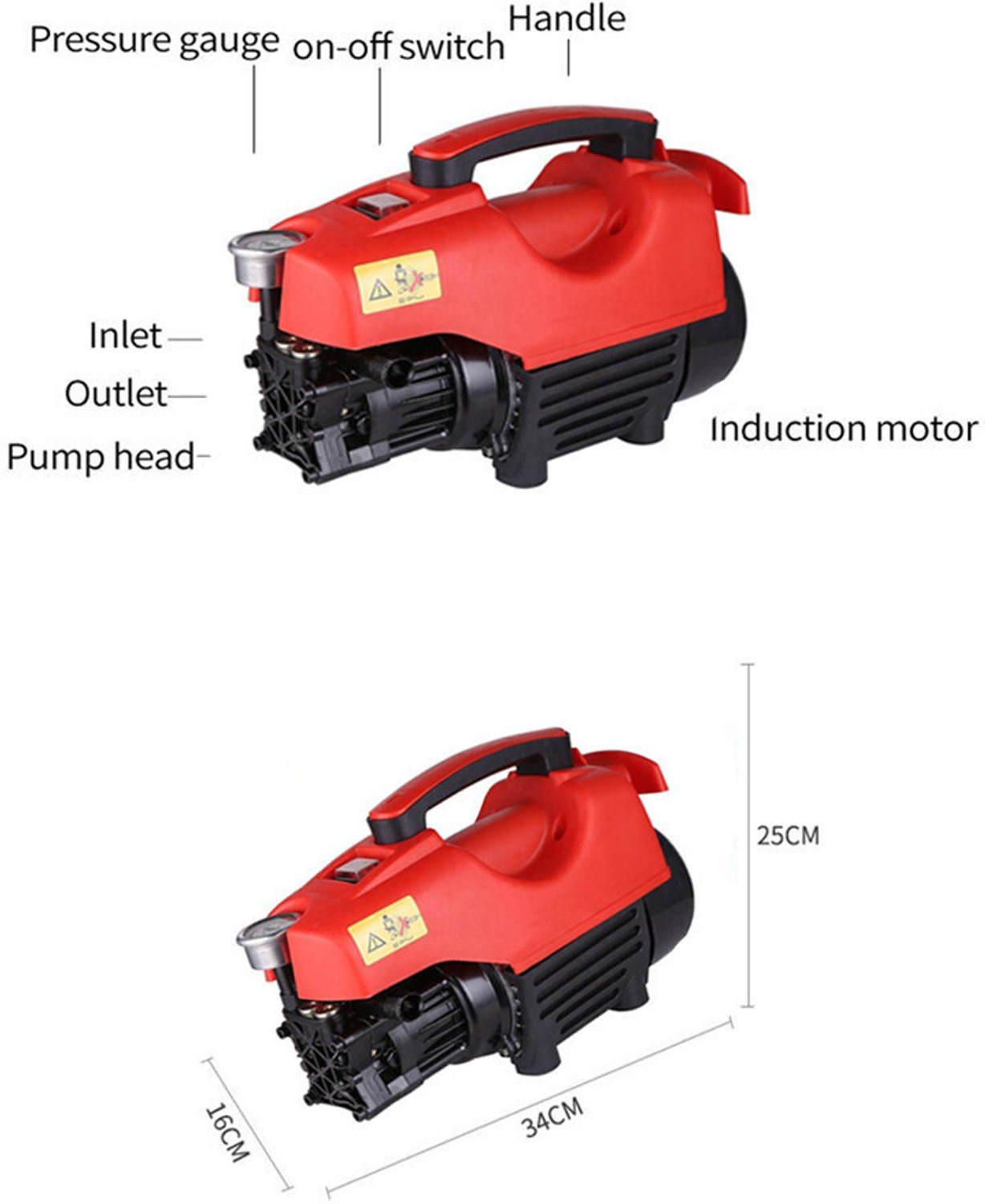 Image of Ryllox Red S-7 /1800W /10m Hose Electric Water Pressure Gun(Home /Car /Office)-084 Pressure Washer