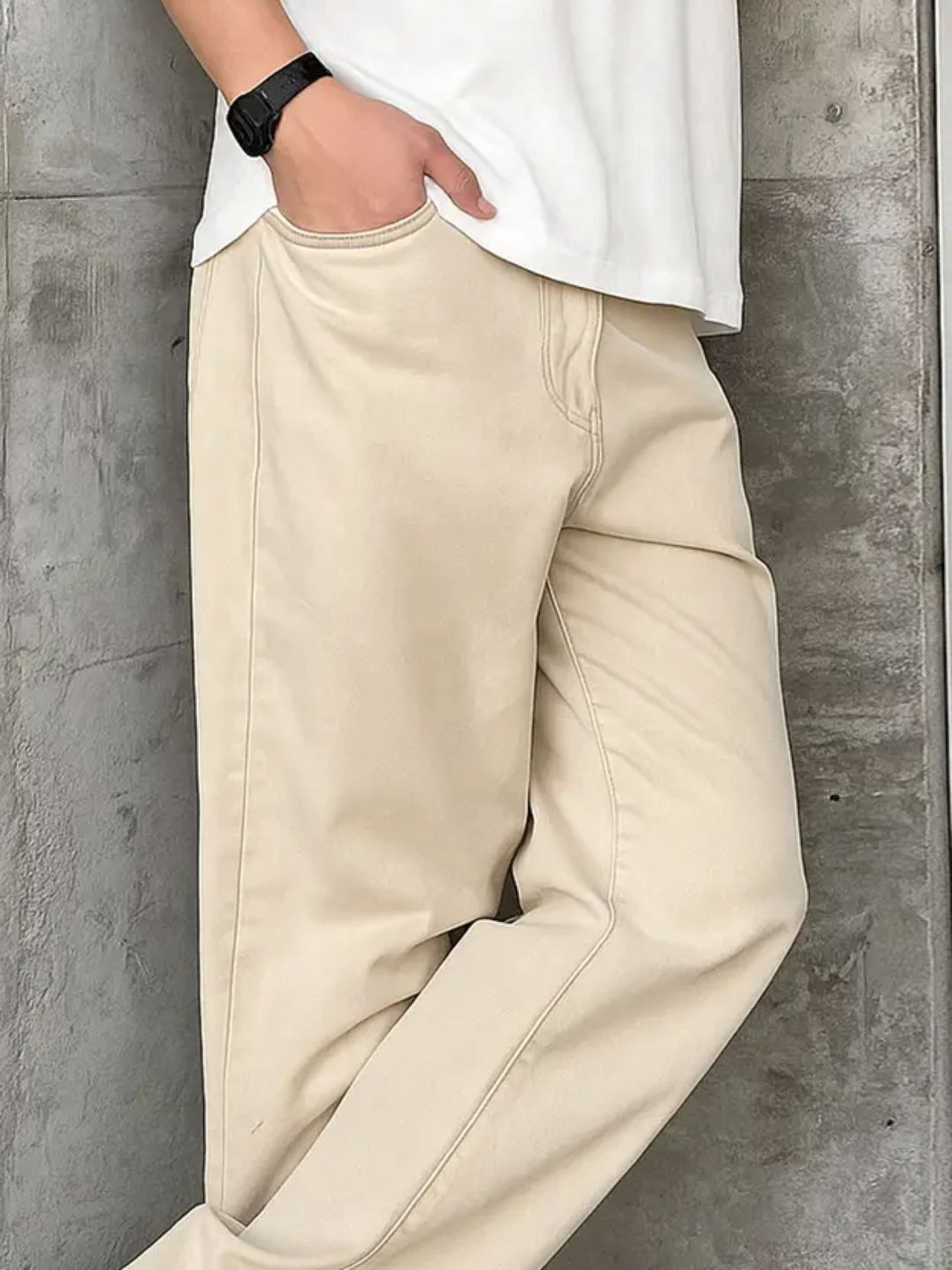 Image of Dkait Men Loose Fit Mid Rise Beige Jeans