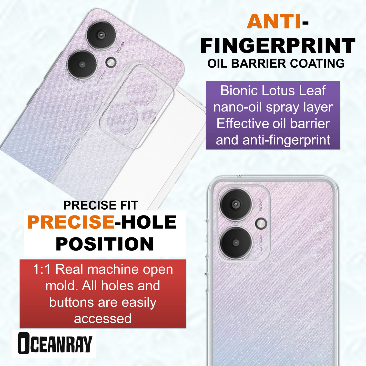 Image of OCEANRAY Xiaomi Redmi 13C 5G Silicon Back Cover (Transparent, Shock Proof, Silicon)
