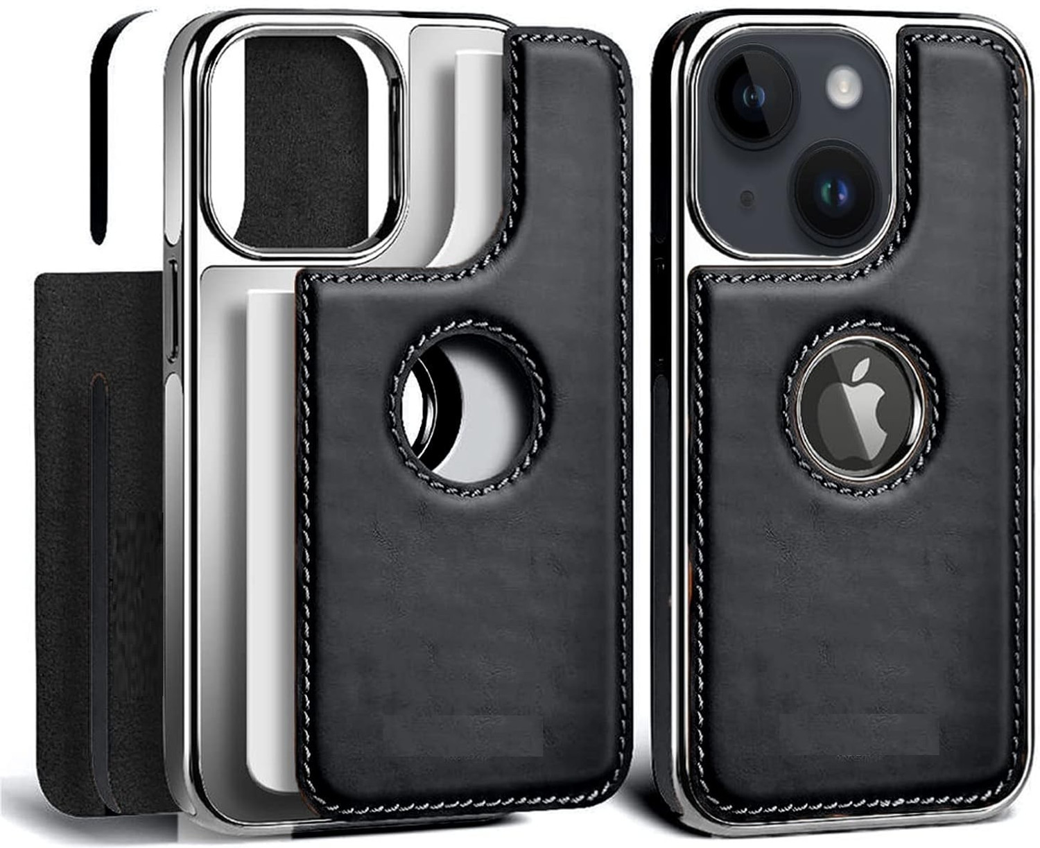 Image of Fastship Back Cover for Apple iPhone 15 |Flexible Vegan Leather|Electroplated Sides & Logocut (Black, Hard Case, Leather, Metal, Pack of: 1)