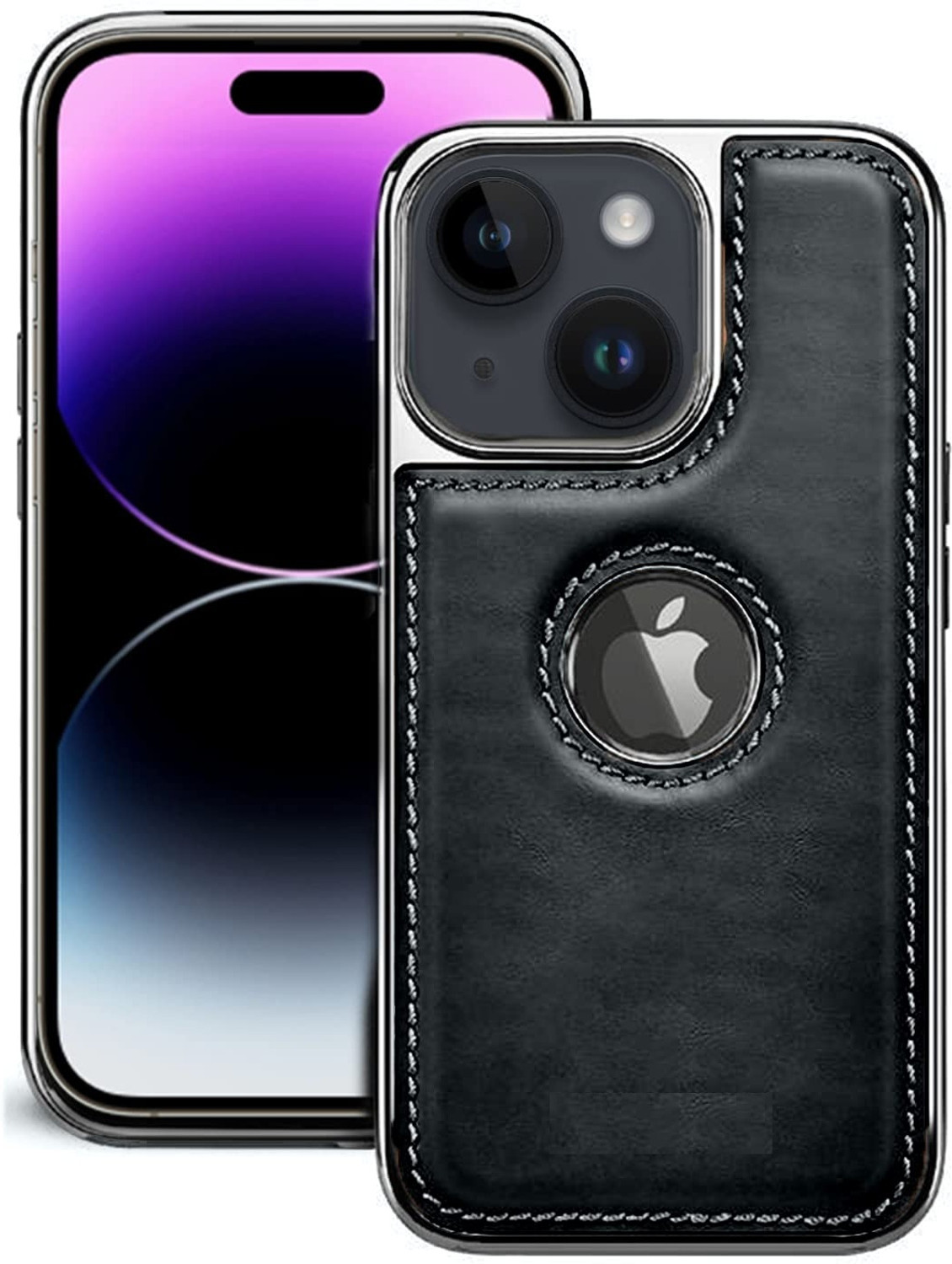 Image of Fastship Back Cover for Apple iPhone 15 |Flexible Vegan Leather|Electroplated Sides & Logocut (Black, Hard Case, Leather, Metal, Pack of: 1)