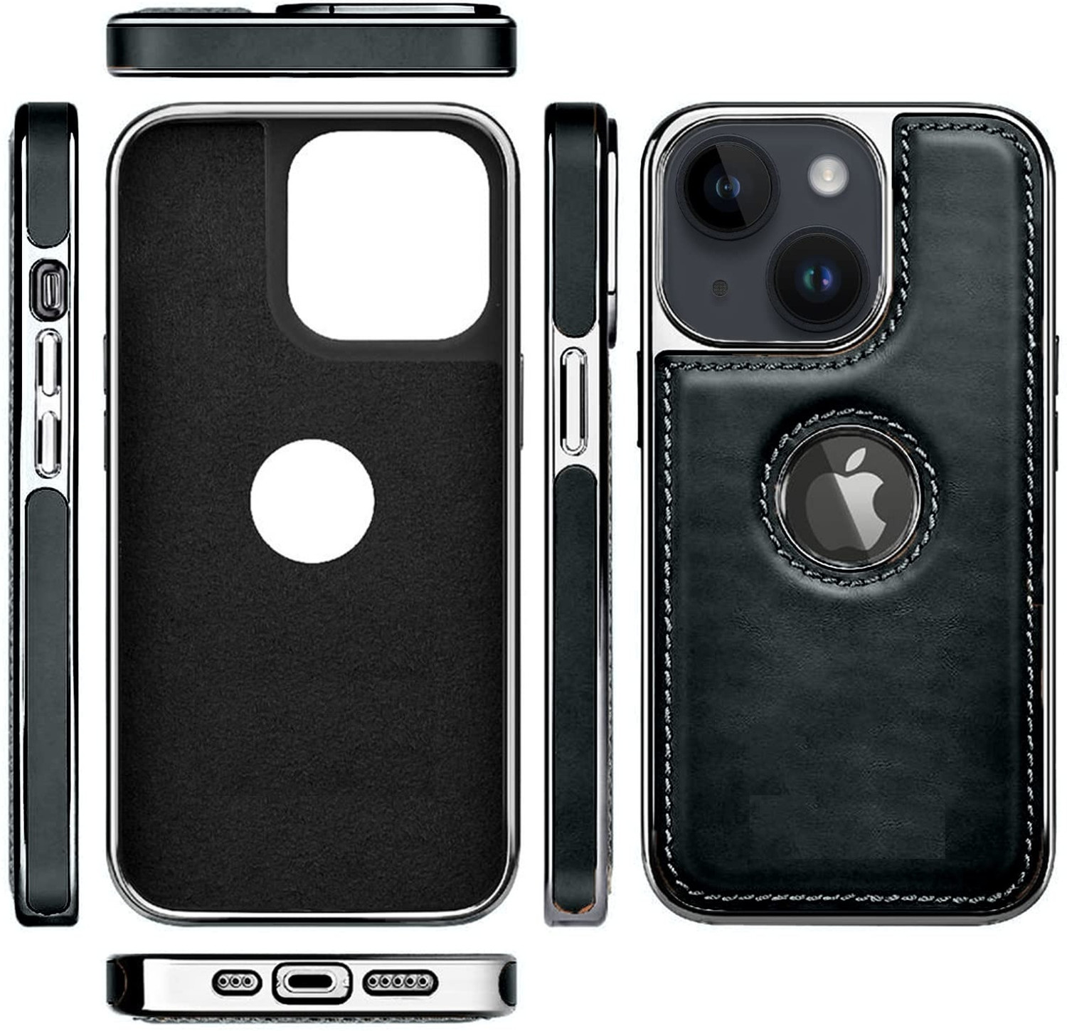 Image of Fastship Back Cover for Apple iPhone 15 |Flexible Vegan Leather|Electroplated Sides & Logocut (Black, Hard Case, Leather, Metal, Pack of: 1)