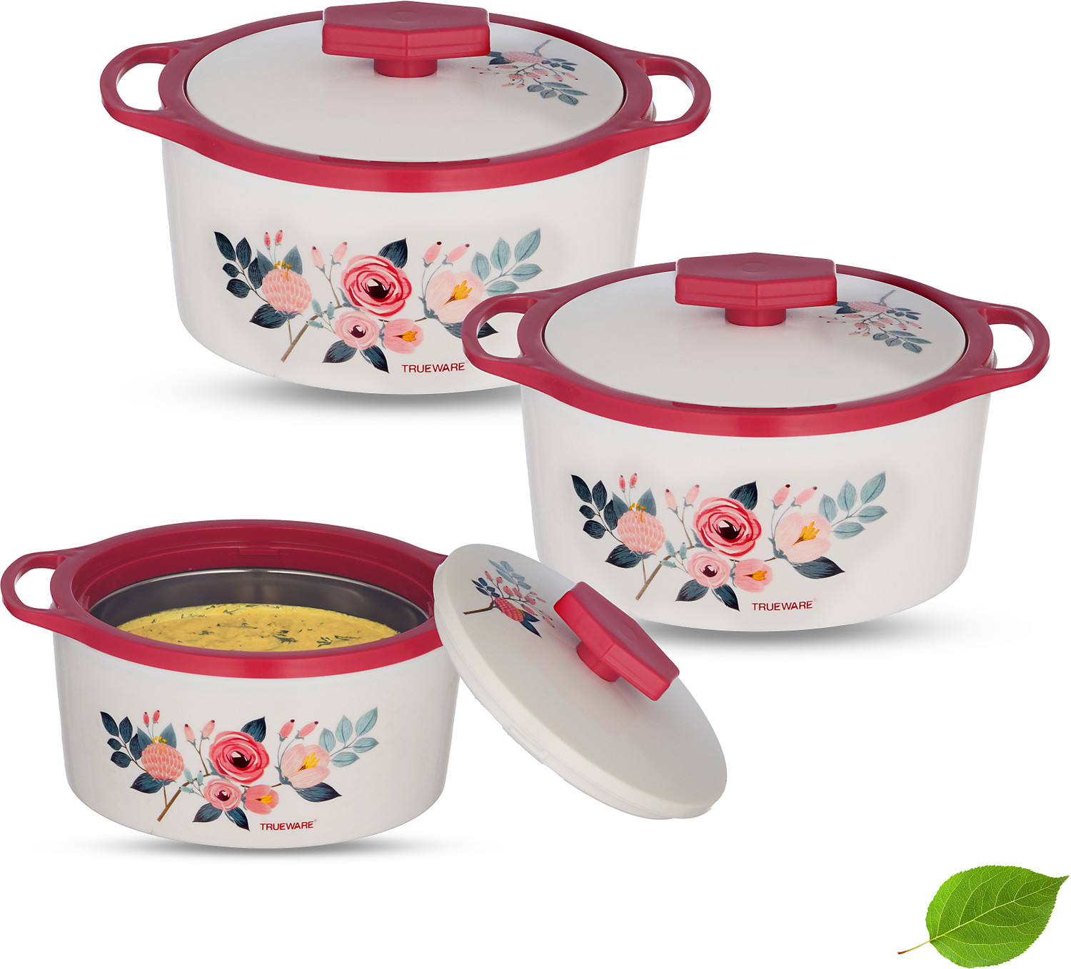 Trueware Trueware Florra Inner Steel Outer Plastic Thermoware Casserole Set of 3...