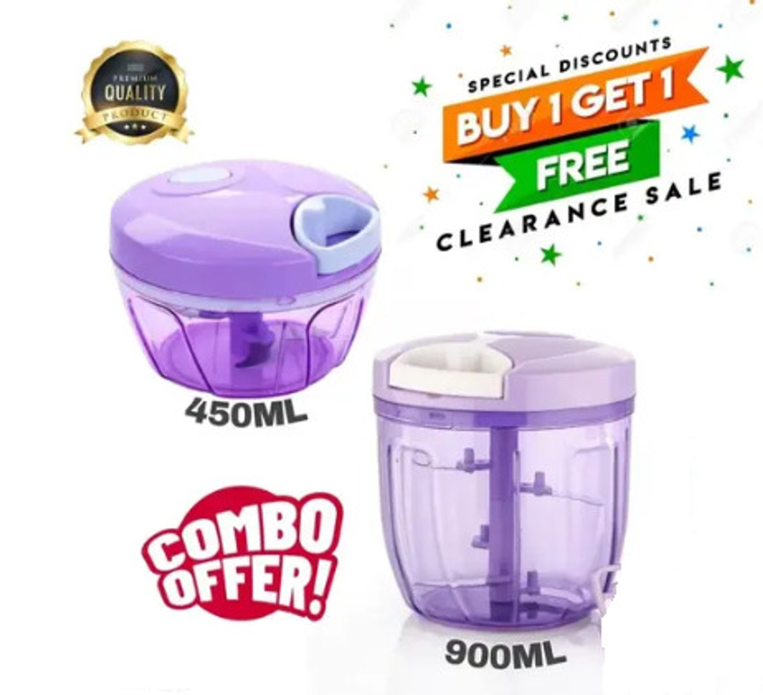 PLASTIAN PURPLE 450ML & 1000ML HANDY DORI CHOPPER COMBO Vegetable & Fruit Chopper...
