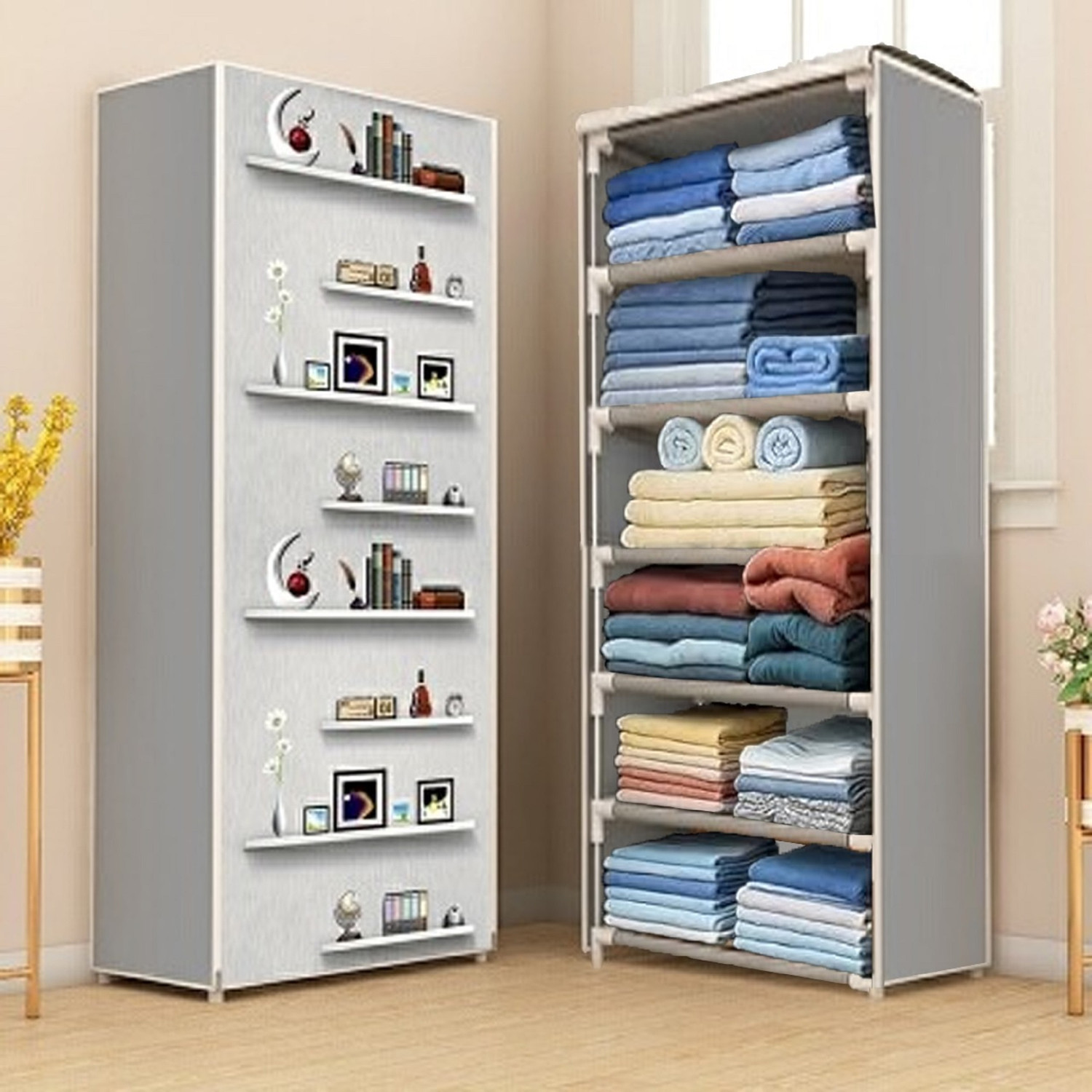 Image of KriShyam Modular Plastic Storage Cabinet with Frosted Doors& Wheels|Multi-Layer Clothes PP Collapsible Wardrobe (Finish Color - 4 Layer - 4 Transparent Door (White), DIY(Do-It-Yourself))