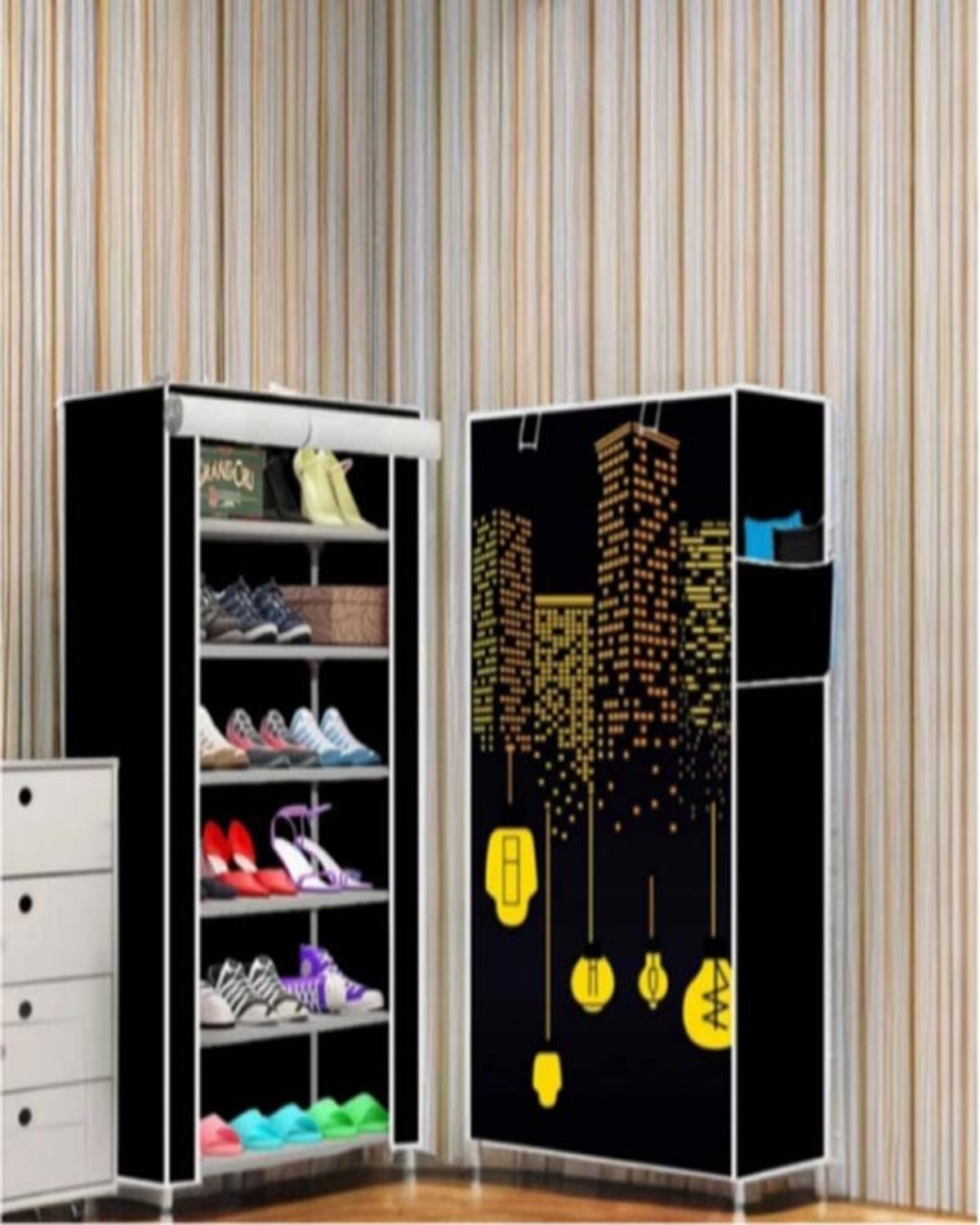 Image of Hayosha 12-Shelf-6-Door Plastic Cubort Shoe Rack Metal, Plastic Collapsible Shoe Stand (18|Black, 18 Shelves, DIY(Do-It-Yourself))