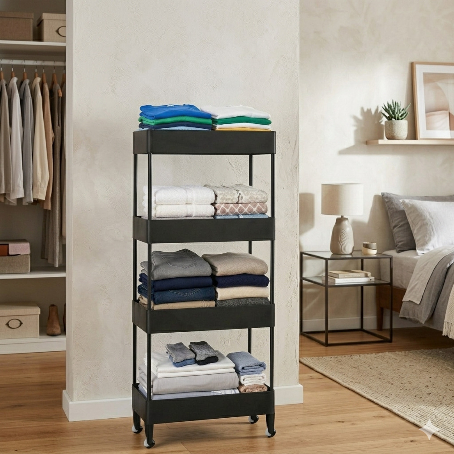 Image of RKE Storage Rack 4 Layers Plastic Collapsible Shoe Stand (Tray rack 4 row., 4 Shelves, DIY(Do-It-Yourself))