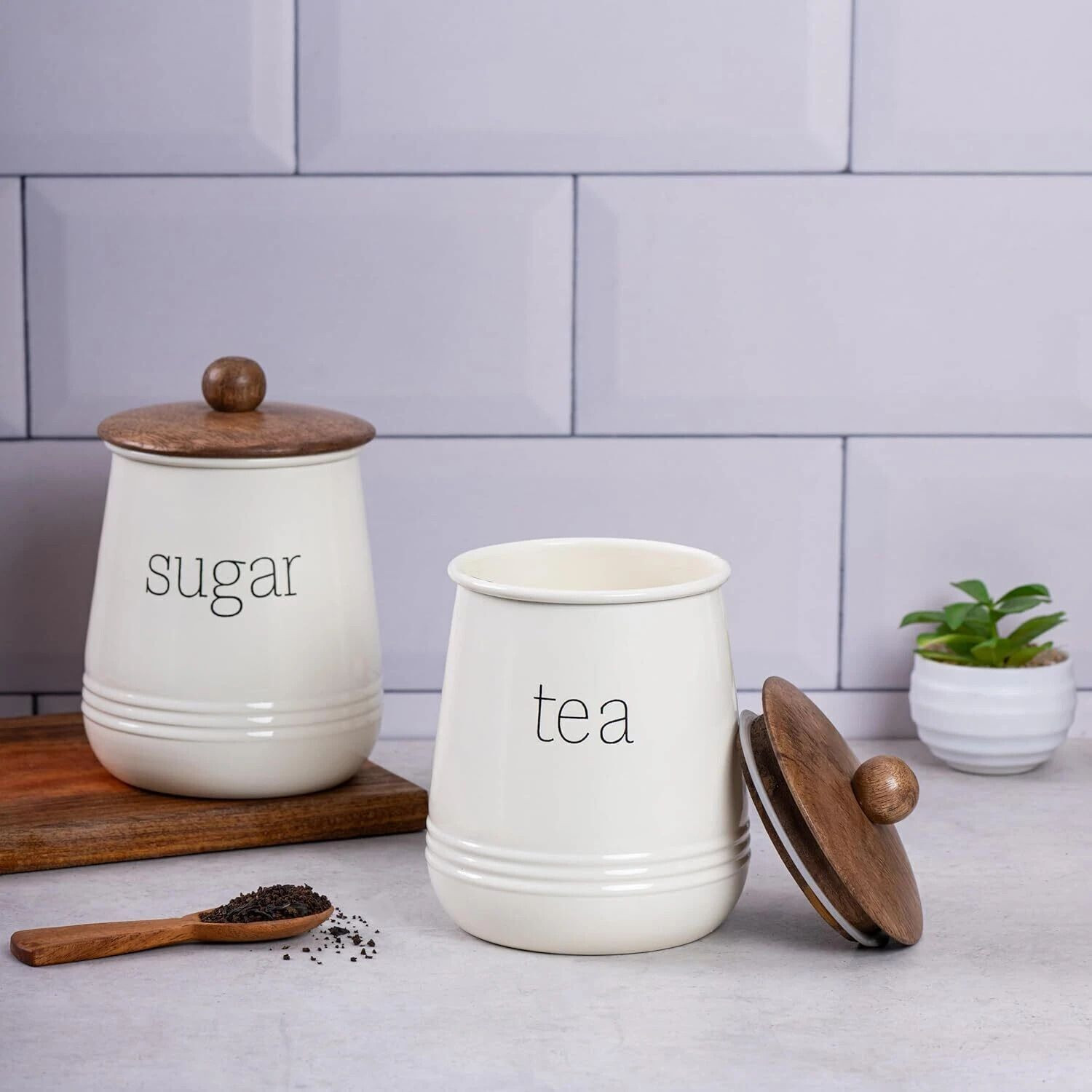 Image of ARxyz Iron Tea Coffee & Sugar Container - 500 ml (Pack of 2, Off White)