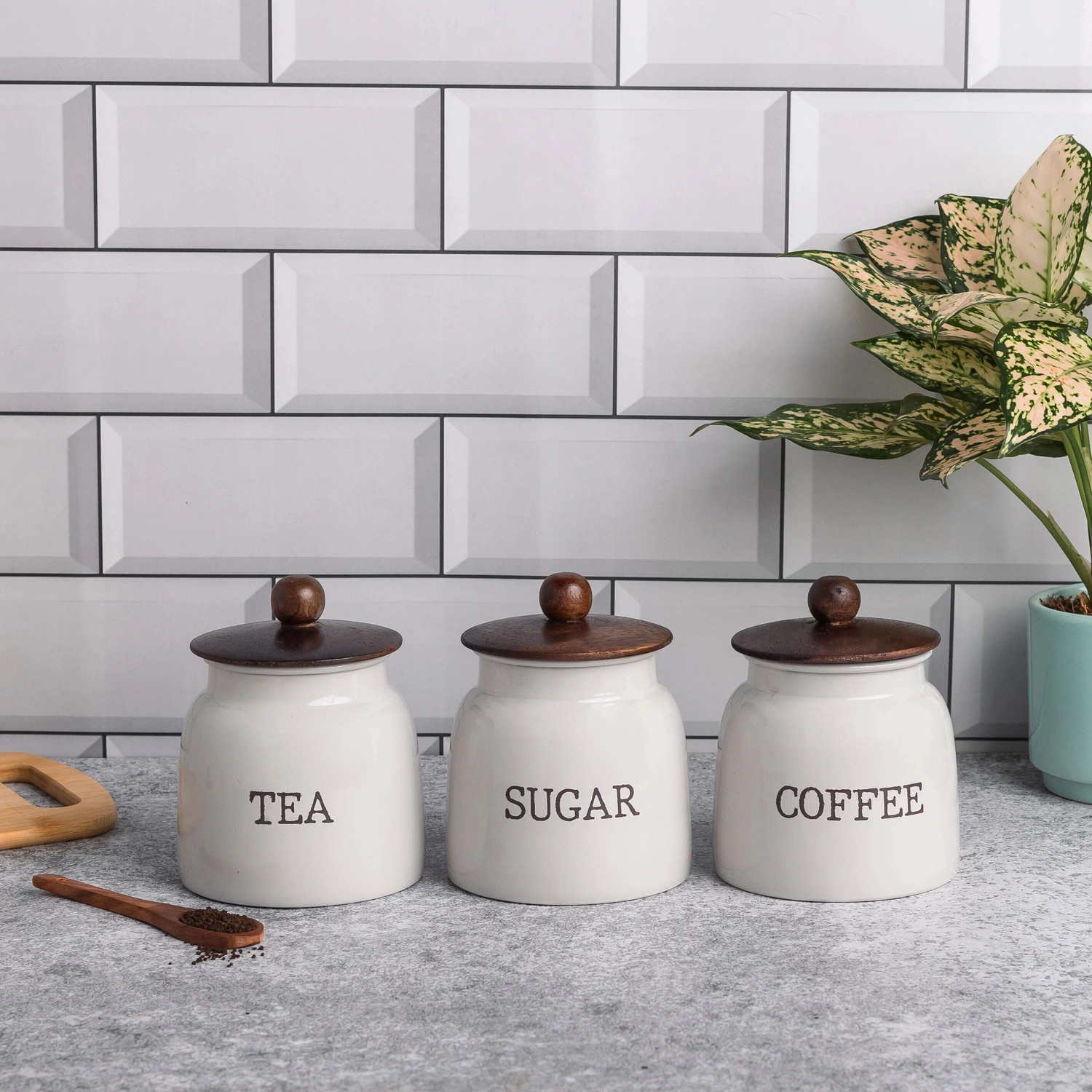 Image of ARxyz Iron Tea Coffee & Sugar Container - 500 ml (Pack of 2, Off White)