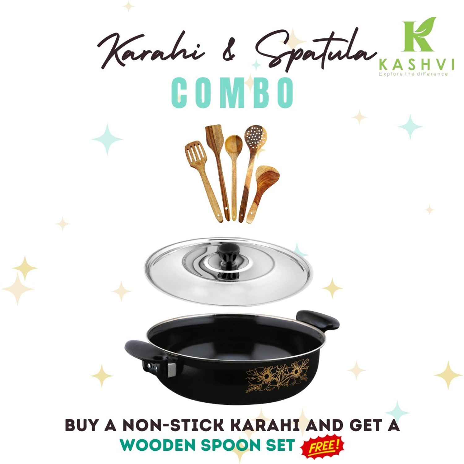 Image of Kashvi Premium Kadhai Kadhai 26 cm diameter 3.5 L capacity (Cast Iron, Non-stick, Induction Bottom)