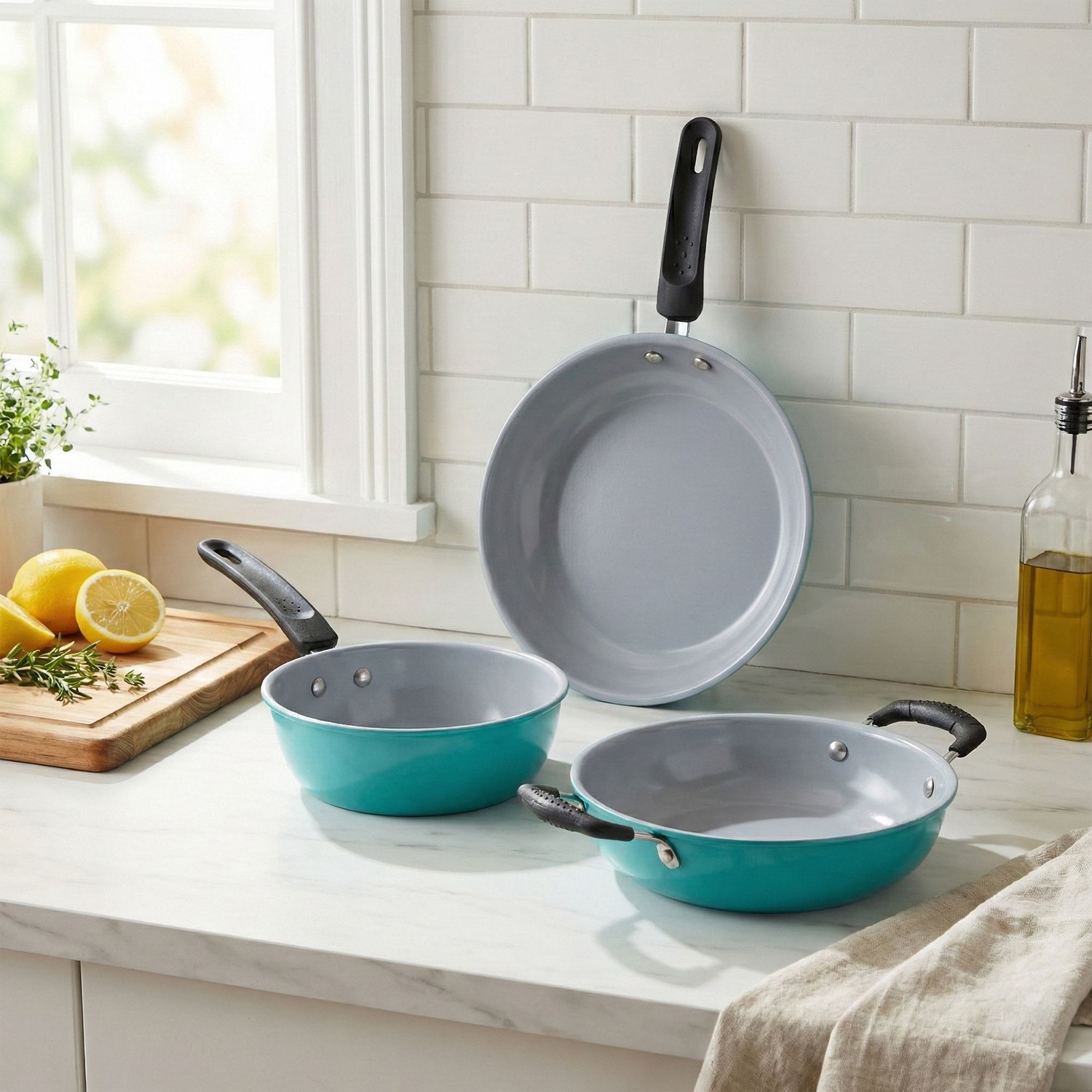 Image of Rk Premium Mini Kadai, Saucepan & Fry Pan PFOA-Free & Stay-Cool Induction Friendly Non-Stick Coated Cookware Set (Iron, 3 - Piece)