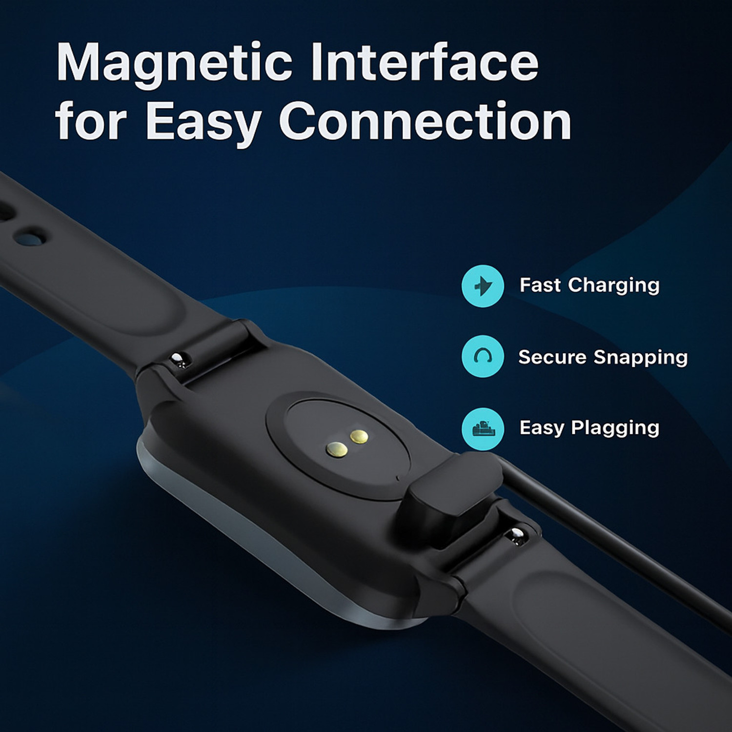Image of Umake Magnetic Charging Cable 3.5 A 1 m Nylon BRAIDING Smart Watch Charger Cable | USB Magnetic Fast Charging Cord | Replacement Charging Cable for Smartwatch | 1 Meter (Compatible with iphone,oppo,realme,narzo,oneplus,vivo,iqoo,samsung,motorola,mi,redmi,poco, Apple, Black, One Cable, NA)