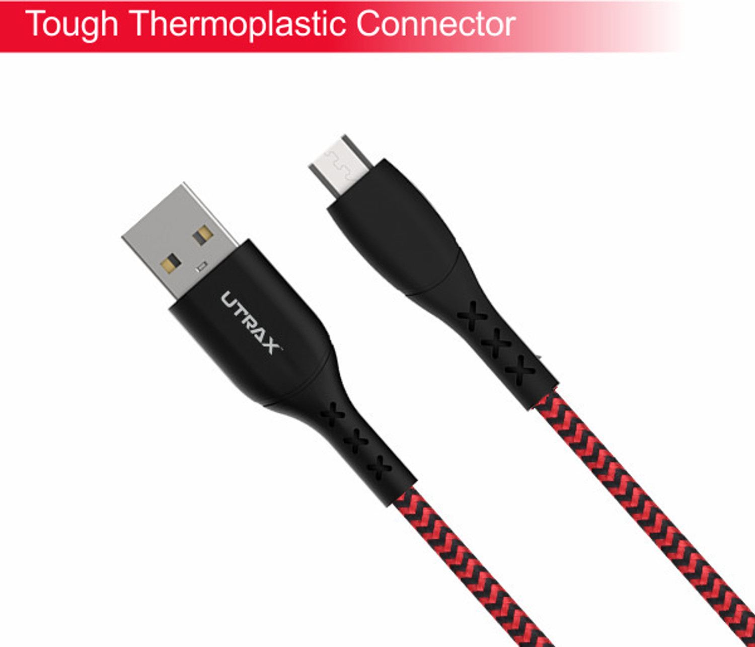 Image of UTRAX Micro USB Cable 1 m 36W /3.0AMP Fast Charging Nylon Braided with 20000+ Bending Life Span (Compatible with All Micro USB Supported Devices, Red, One Cable, NA)
