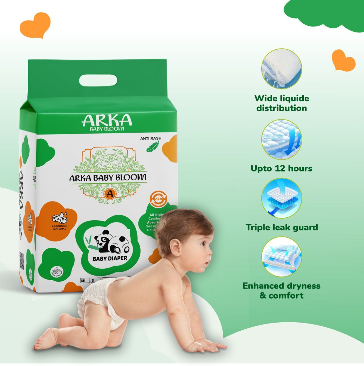 Image of ARKABABYBLOOM Easy Diaper Pants with Rash Protection and 3x Faster absorption Technology Pant Diapers - XL (64 Pieces)