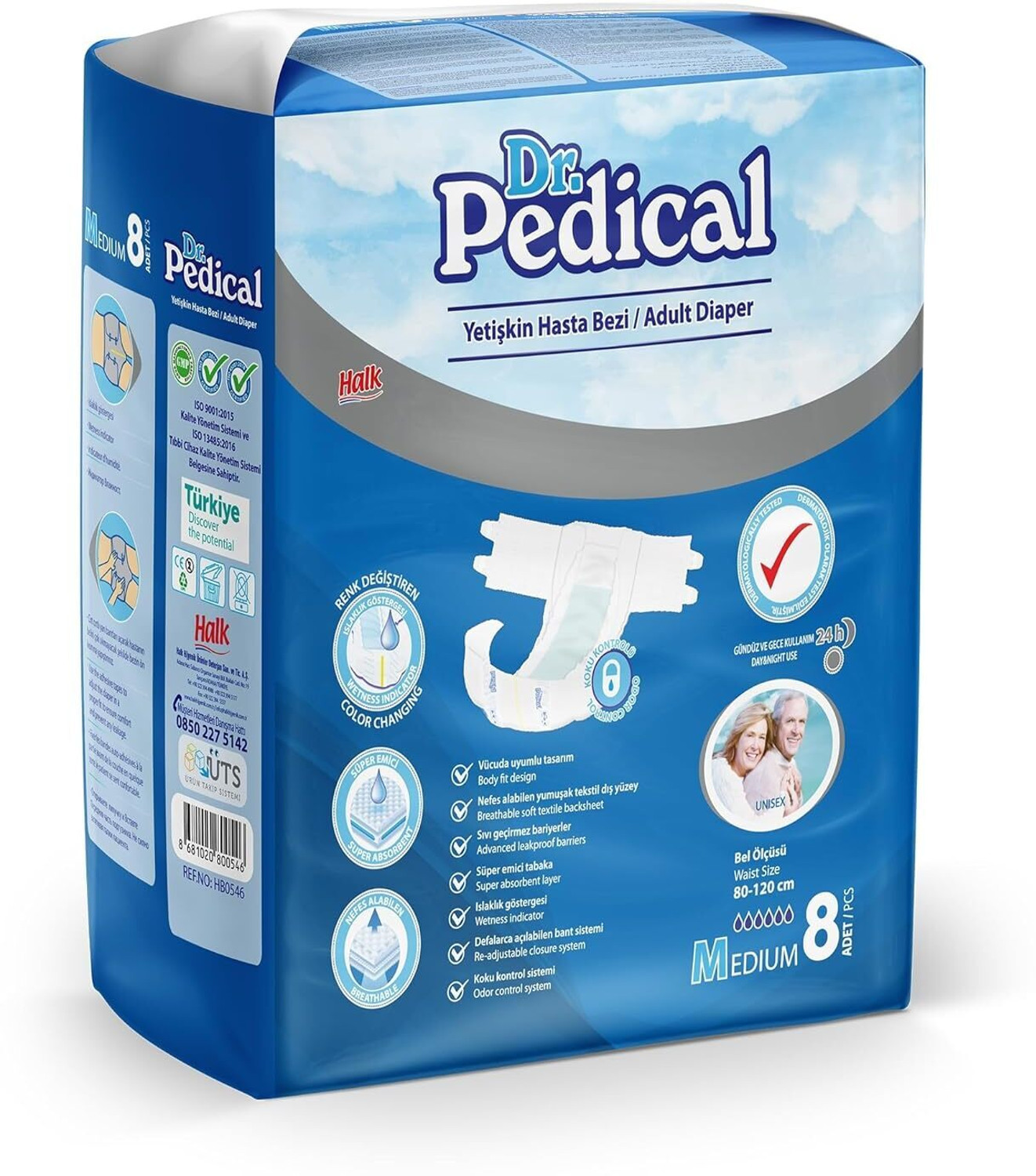 Image of Dr pedical Imported Adult Diaper for Women and Men, 24 Hours Protection, 80-120 Cm, 8 Pcs Adult Diapers - M