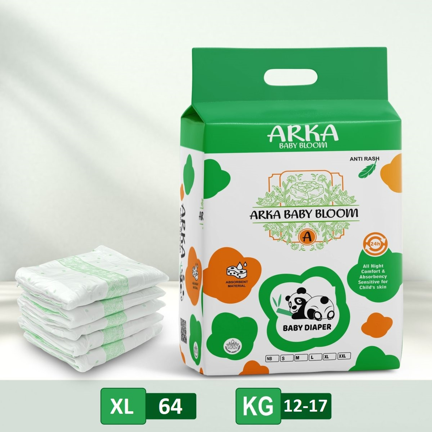 Image of ARKABABYBLOOM Easy Diaper Pants with Rash Protection and 3x Faster absorption Technology Pant Diapers - XL (64 Pieces)
