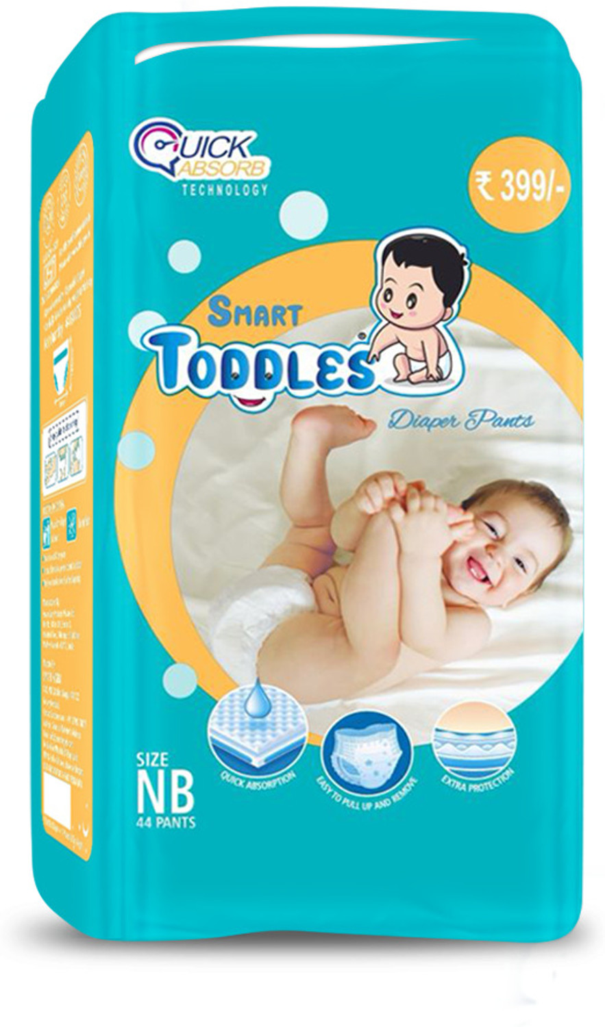 Image of TODDLES Comfy Baby Diaper Pants (Size -NB /XS) Upto 5 kg with Quick Absorption Technology Pant Diapers - New Born (44 Pieces)