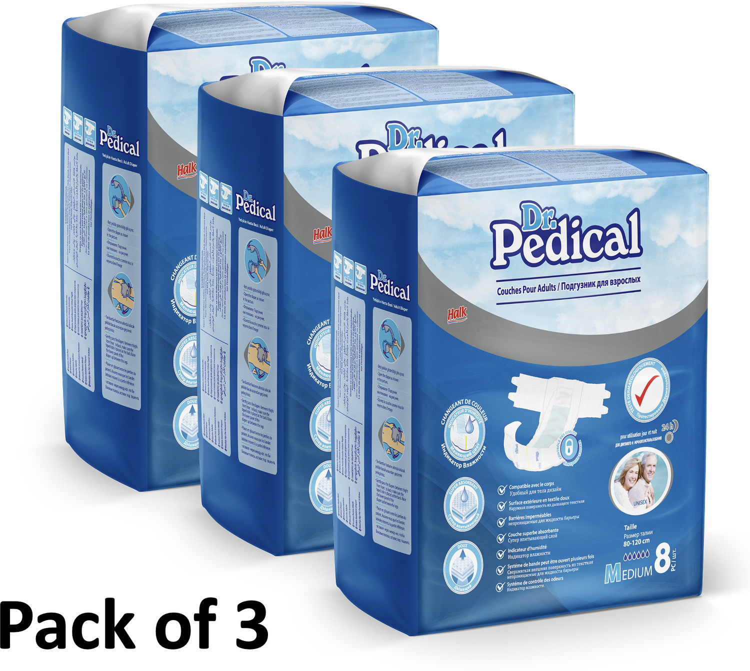 Image of Dr pedical Imported Adult Diaper for Women and Men, 24 Hours Protection, 80-120 Cm, 8 Pcs Adult Diapers - M