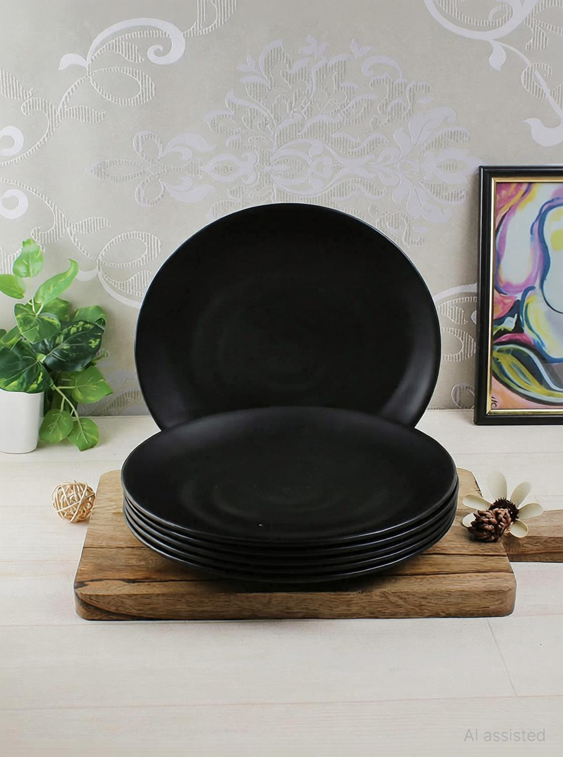 Image of New latest Pack of 23 Melamin Wood and Kemp Daisy Dinner Set (Blue, Microwave Safe)