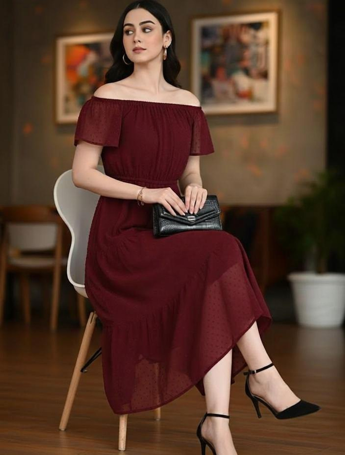 Image of Oomph! Women Ruffled Purple Midi /Calf Length Dress
