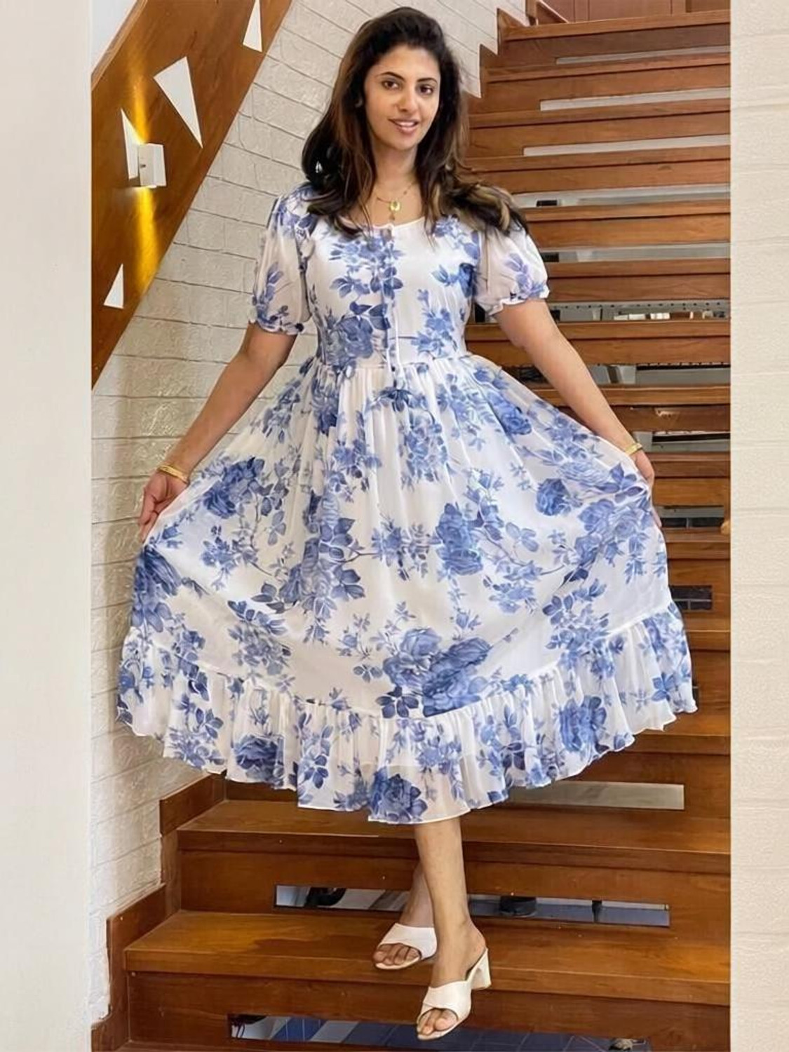 Image of Nautiful Women Fit and Flare Multicolor Midi /Calf Length Dress