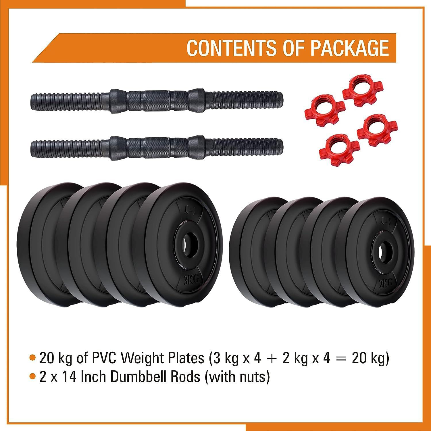 Image of BELLATRIX X Pvc 20 Kg (2 Kg X 4 + 3 Kg X 4 ) (20 kg) Adjustable Dumbbell Adjustable Dumbbell (20 kg)