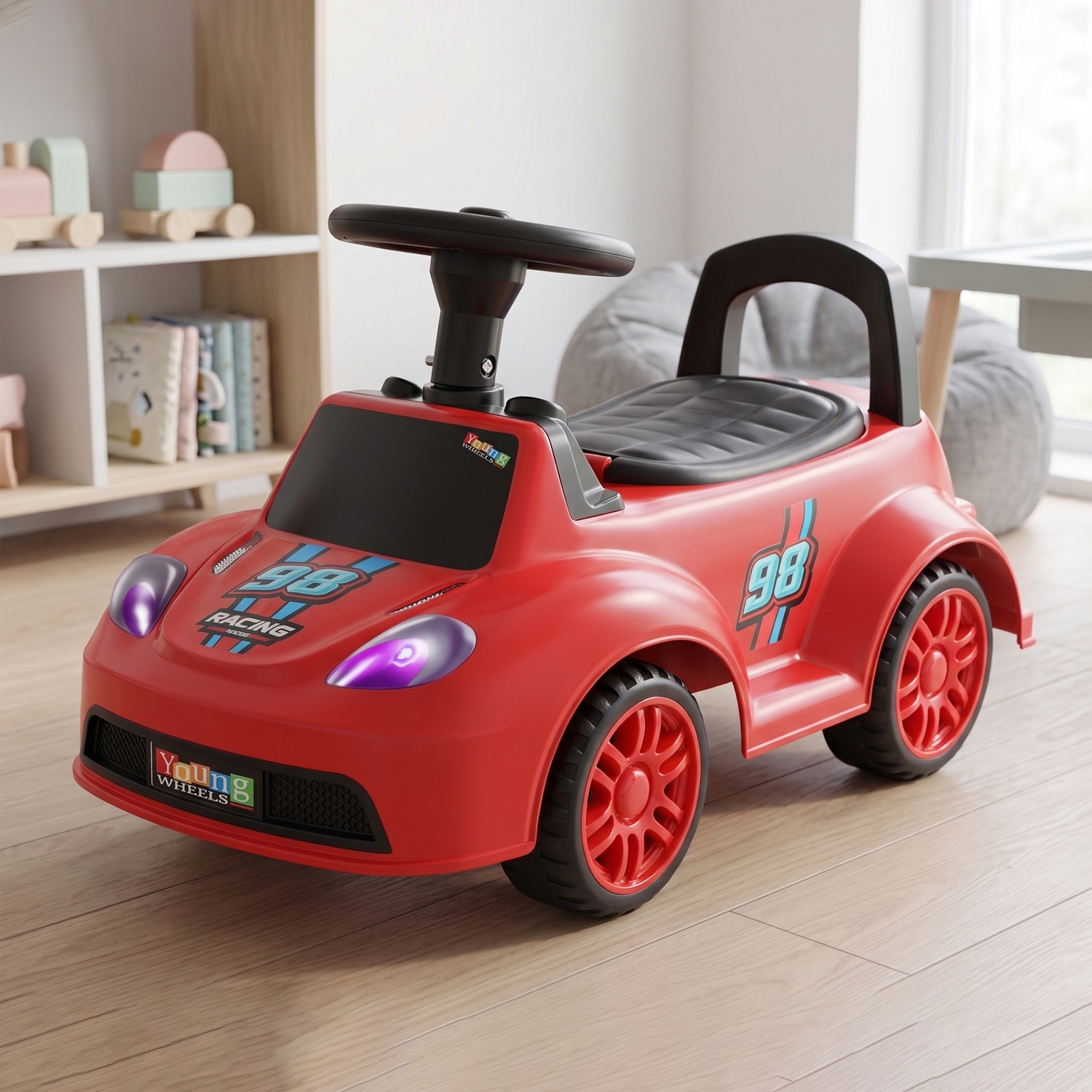 Image of joymax Musical Car With Head Lights | Push Ride On | Perfect for Kids 1-3 Years Rideons & Wagons Non Battery Operated Ride On (White)