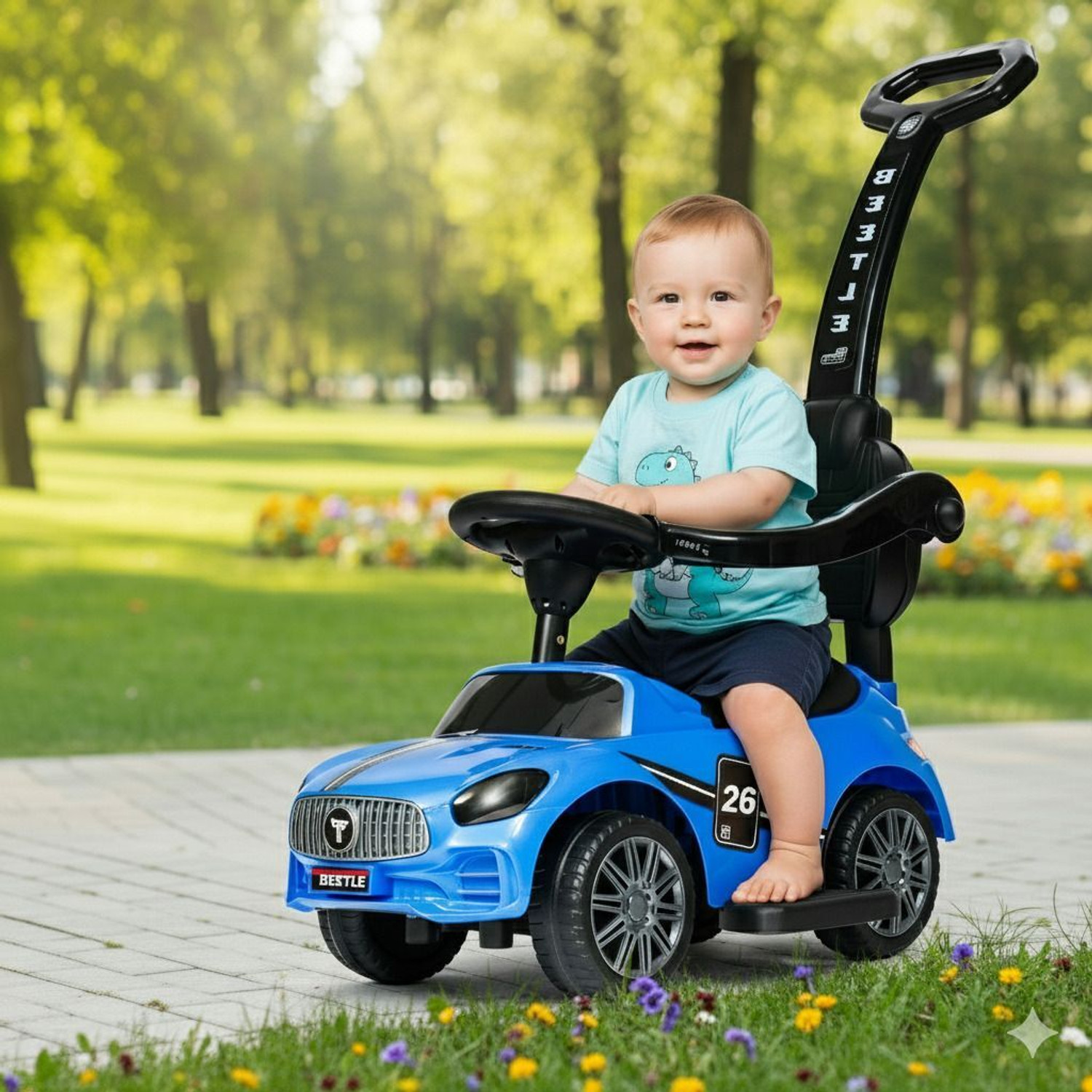 Image of joymax Musical Car With Head Lights | Push Ride On | Perfect for Kids 1-3 Years Rideons & Wagons Non Battery Operated Ride On (White)