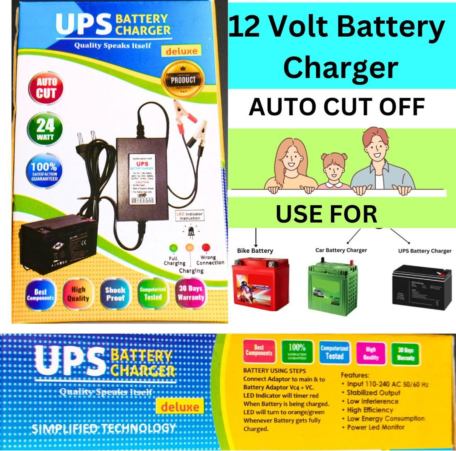 Image of BALRAMA 12 Volt UPS Battery Charger 14 Volt 2 Amp Bike SMPS Power Supply AC DC Adaptor Worldwide Adaptor (Black)
