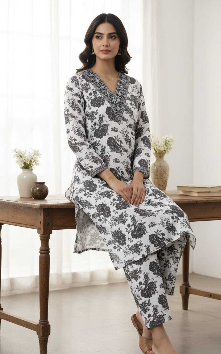 Image of GS Attire Women Cotton Blend Kurti Pant Set