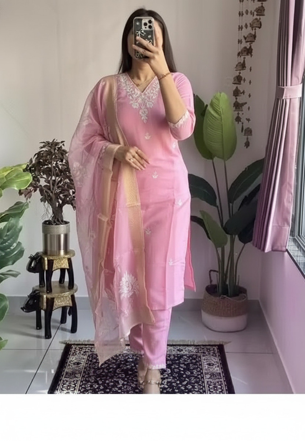 Image of Being Banarasi Women Chanderi, Cotton Silk Kurta Pant Dupatta Set