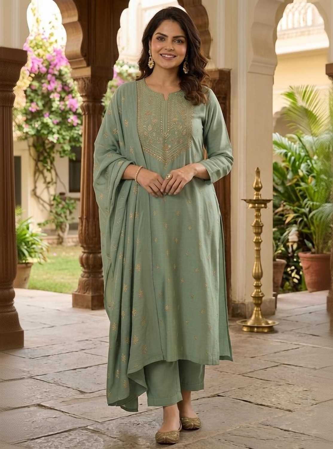 Image of Anni Designer Women Viscose Rayon Kurta Pant Dupatta Set