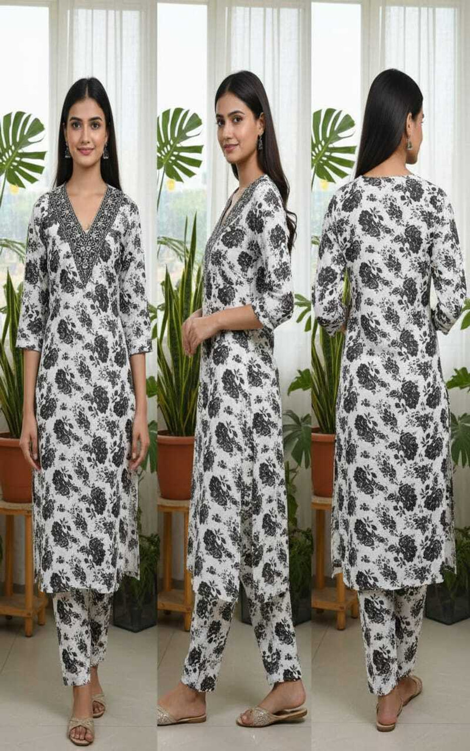 Image of GS Attire Women Cotton Blend Kurti Pant Set