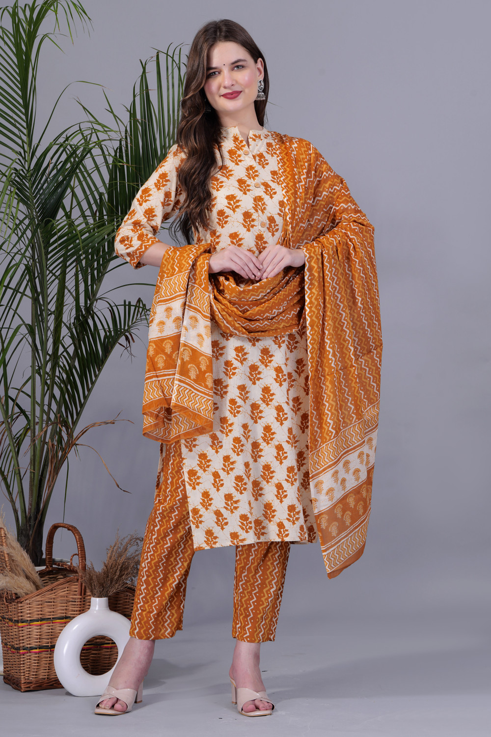 Image of Tasrika Women Pure Cotton Kurta Pant Dupatta Set