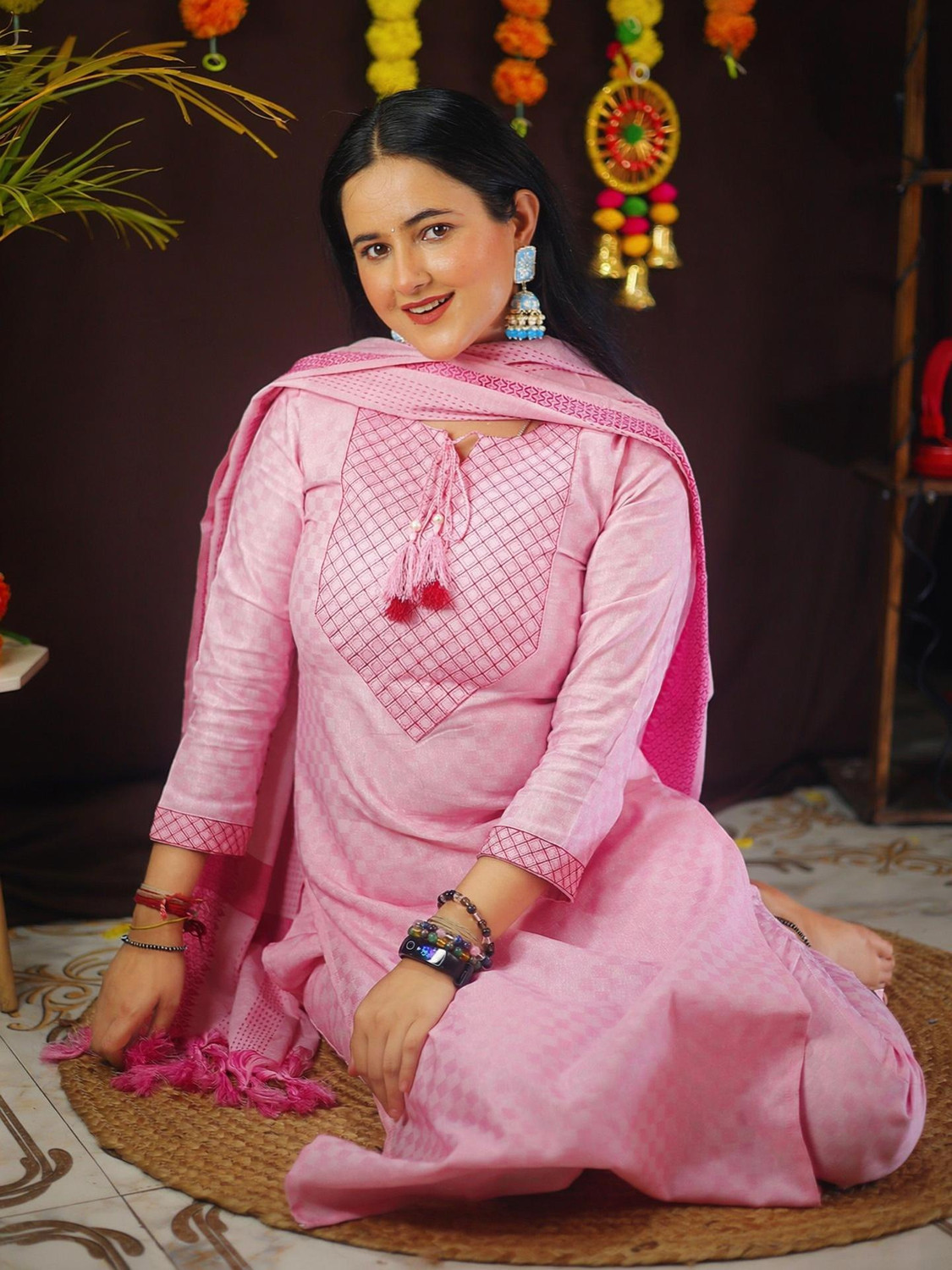 Tibra Attire Women Cotton Blend Kurta Pant Dupatta Set