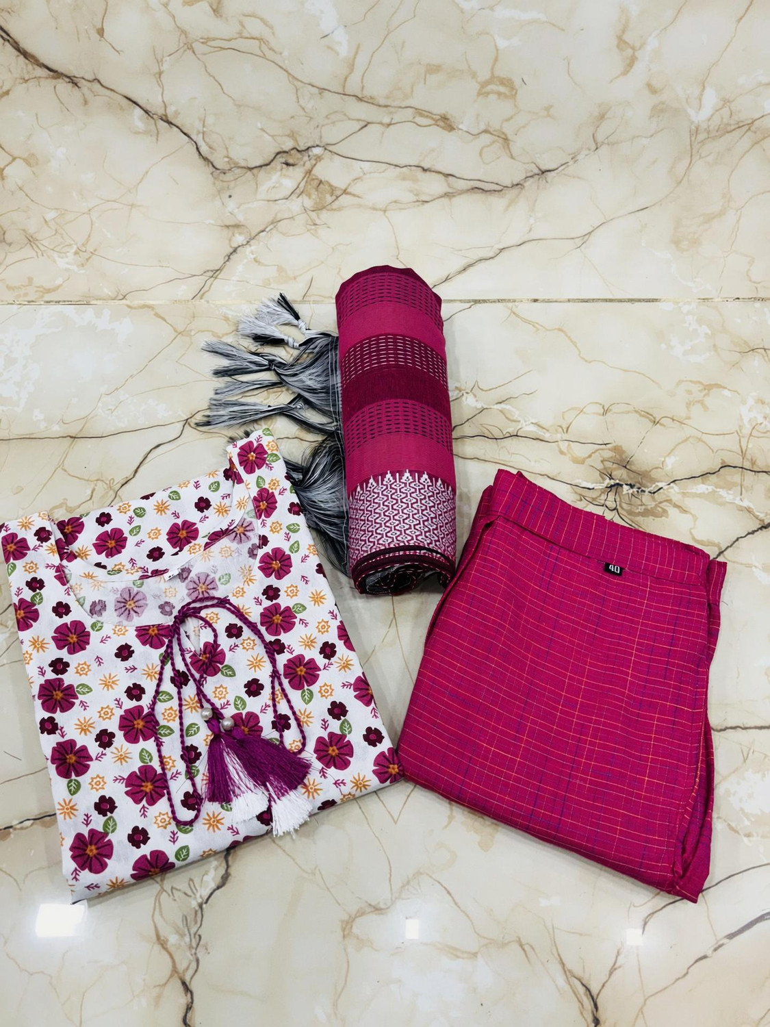 Image of NARI DREAM Women Tussar Silk Kurta Pant Attached Dupatta Set